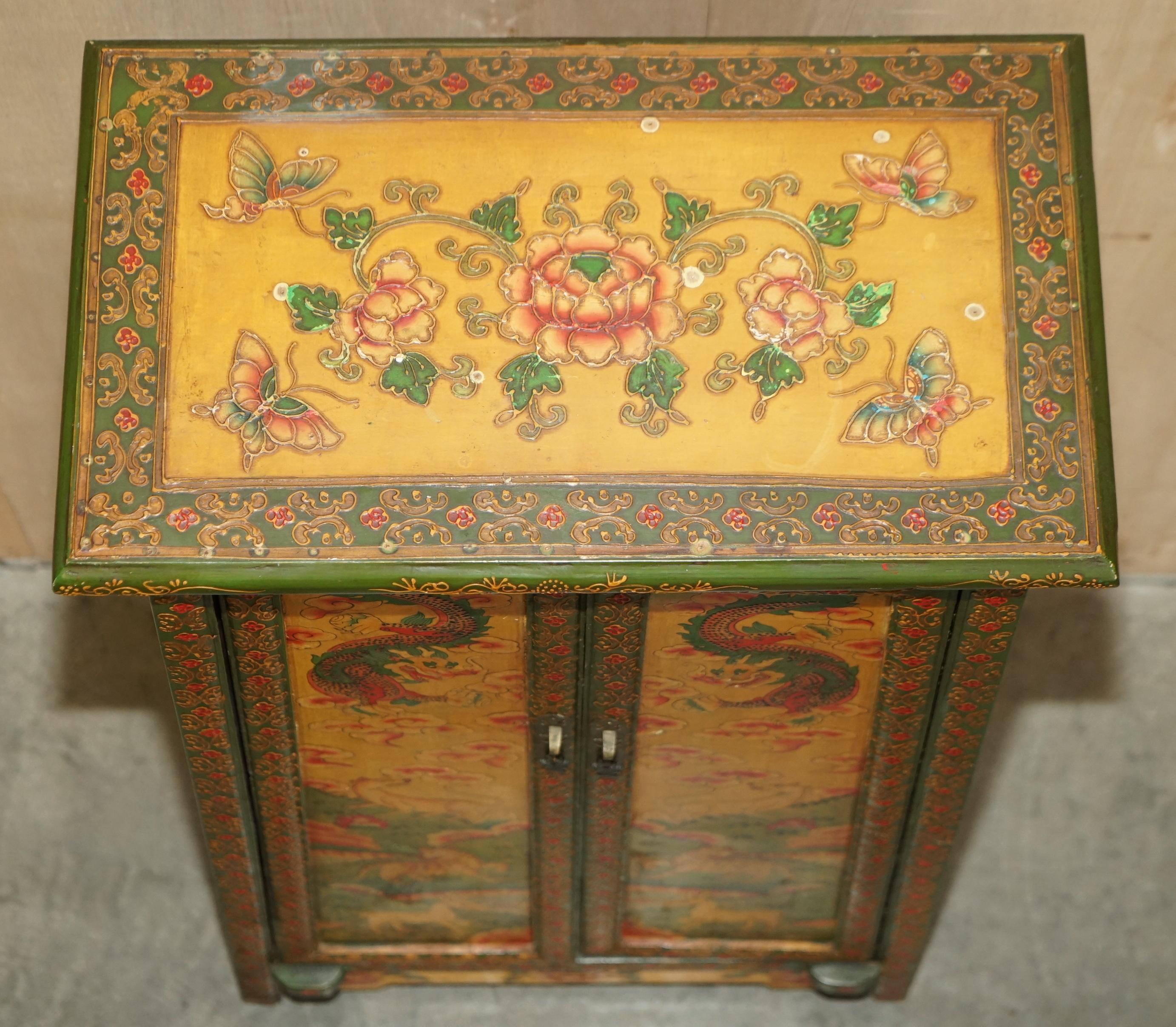 Antique Chinese Hand Painted Dragon & Rural Scene Side Cabinet Cupboard Shelves 8