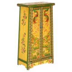 Antique Chinese Hand Painted Dragon & Rural Scene Side Cabinet Cupboard Shelves