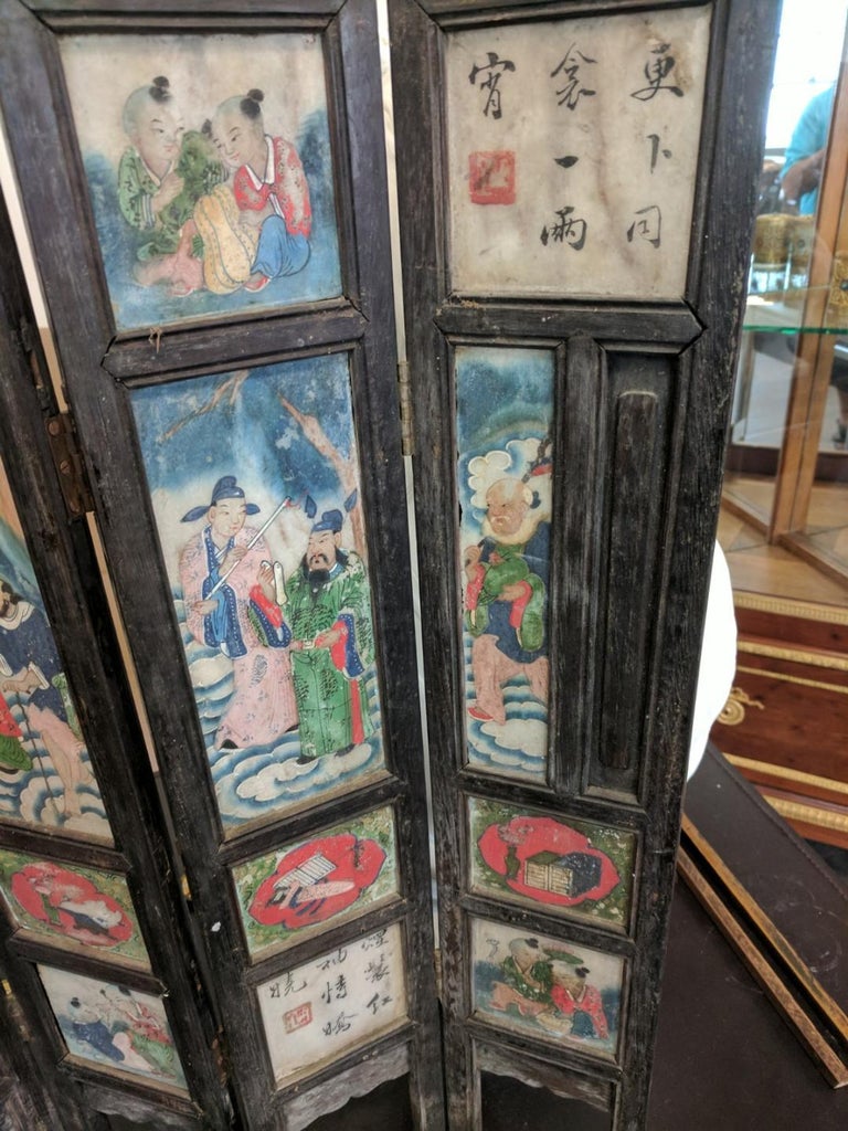 Antique Chinese HandPainted Folding Table Screen For Sale at 1stDibs
