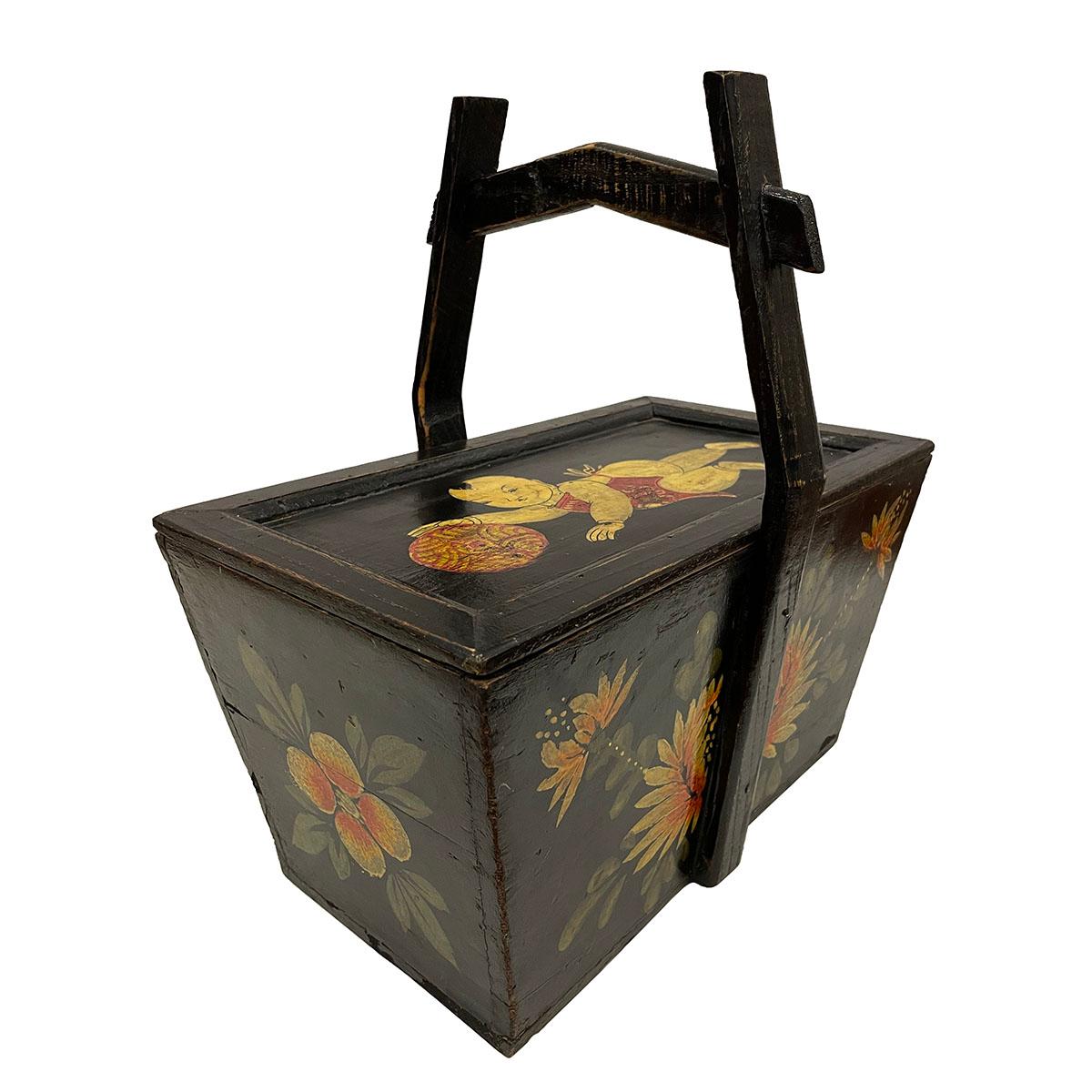 Antike, chinesische, handbemalte Getreide- und Lunchbox (Chinesischer Export) im Angebot
