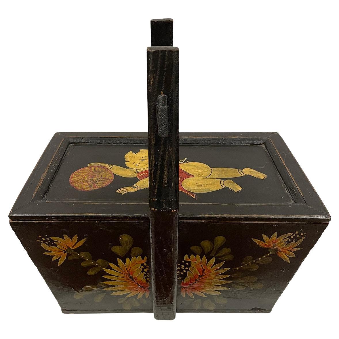 Antike, chinesische, handbemalte Getreide- und Lunchbox