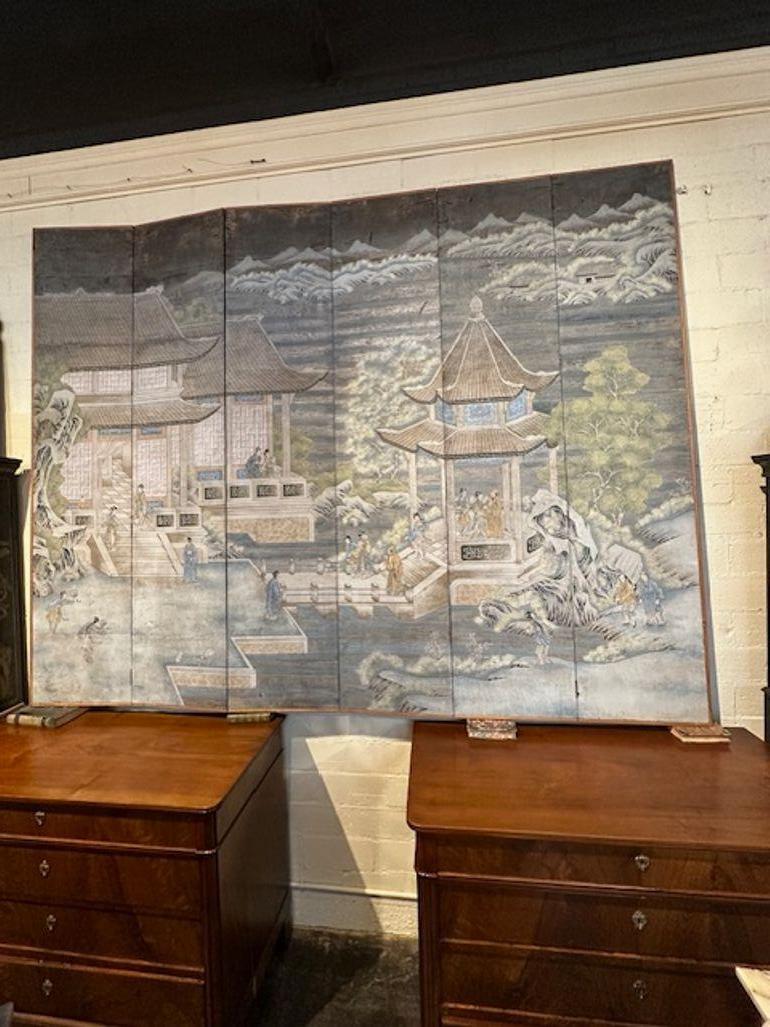 Decorative antique hand painted screen. Beautiful, muted colors with a tranquil Asian scene. A true work of art!!
