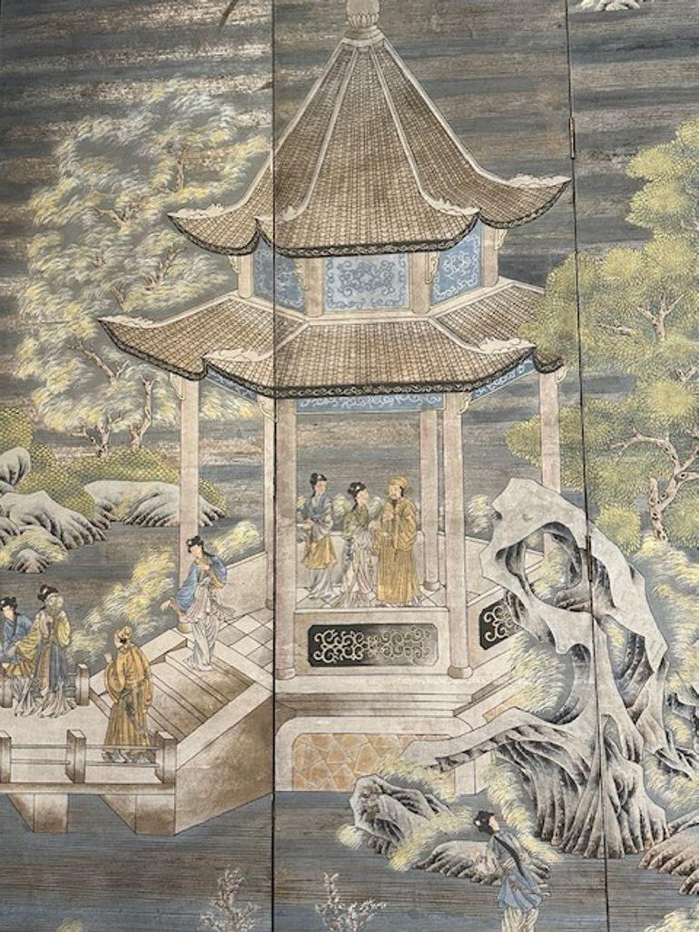 Hand-Painted Antique Chinese Hand Painted Panel Screen For Sale