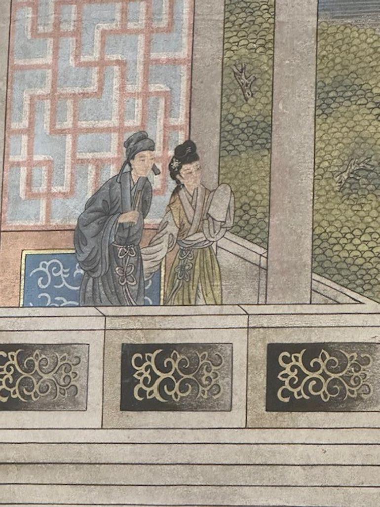 Antiker chinesischer handgemalter Wandschirm (Handbemalt) im Angebot