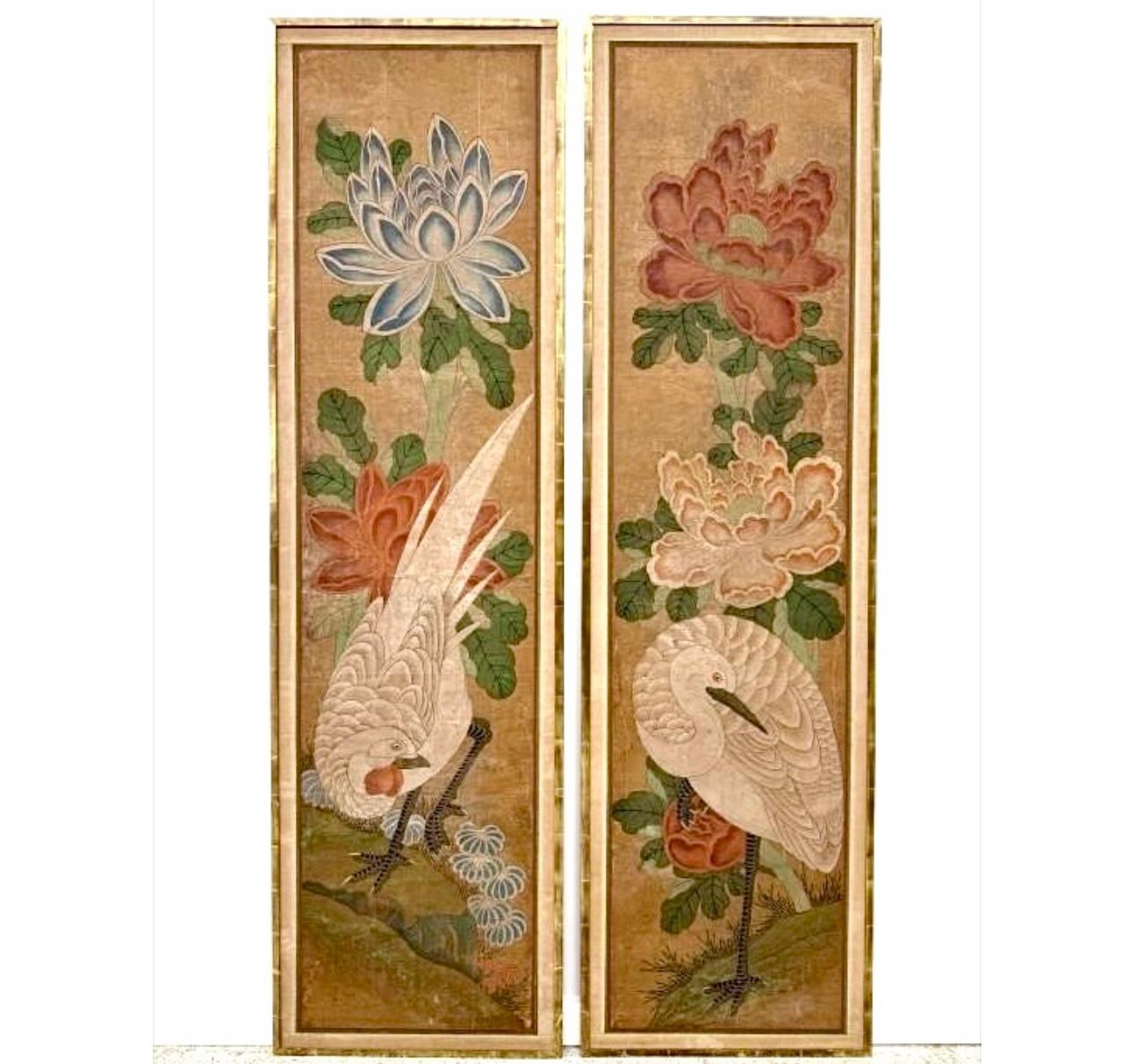 Paire de paravents anciens en panneaux peints à la main en Chine en vente 5