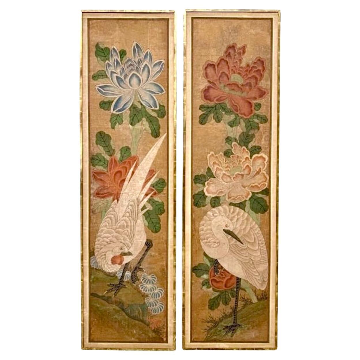 Paire de paravents anciens en panneaux peints à la main en Chine en vente