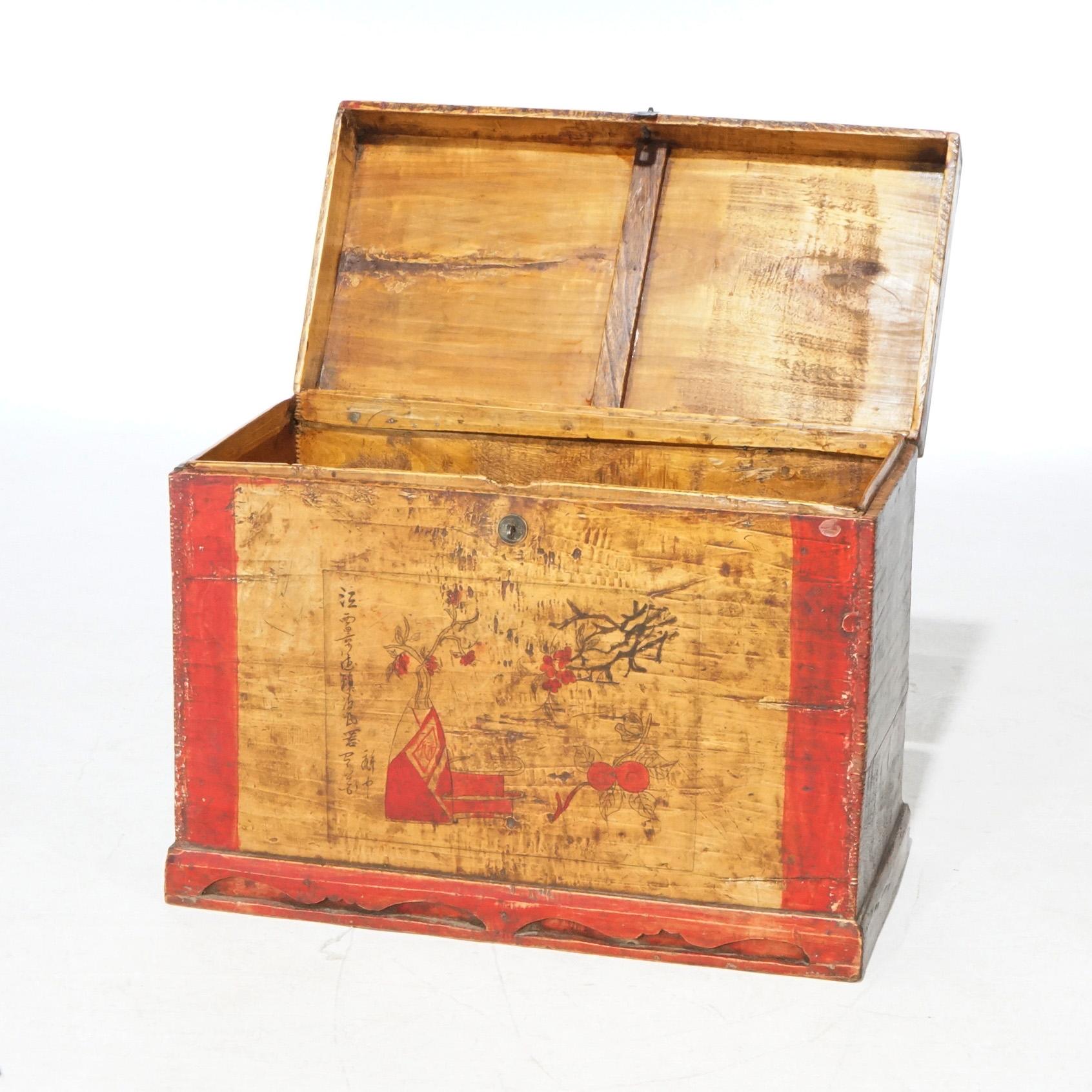 Hand-Painted Antique Chinese Hand Painted Polychrome Storage Chest, 20th Century For Sale