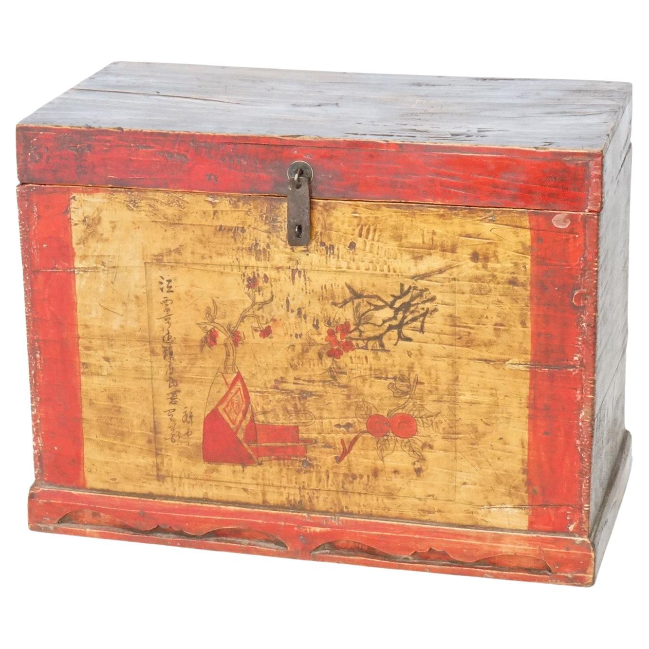 Antique Chinese Hand Painted Polychrome Storage Chest, 20th Century For Sale