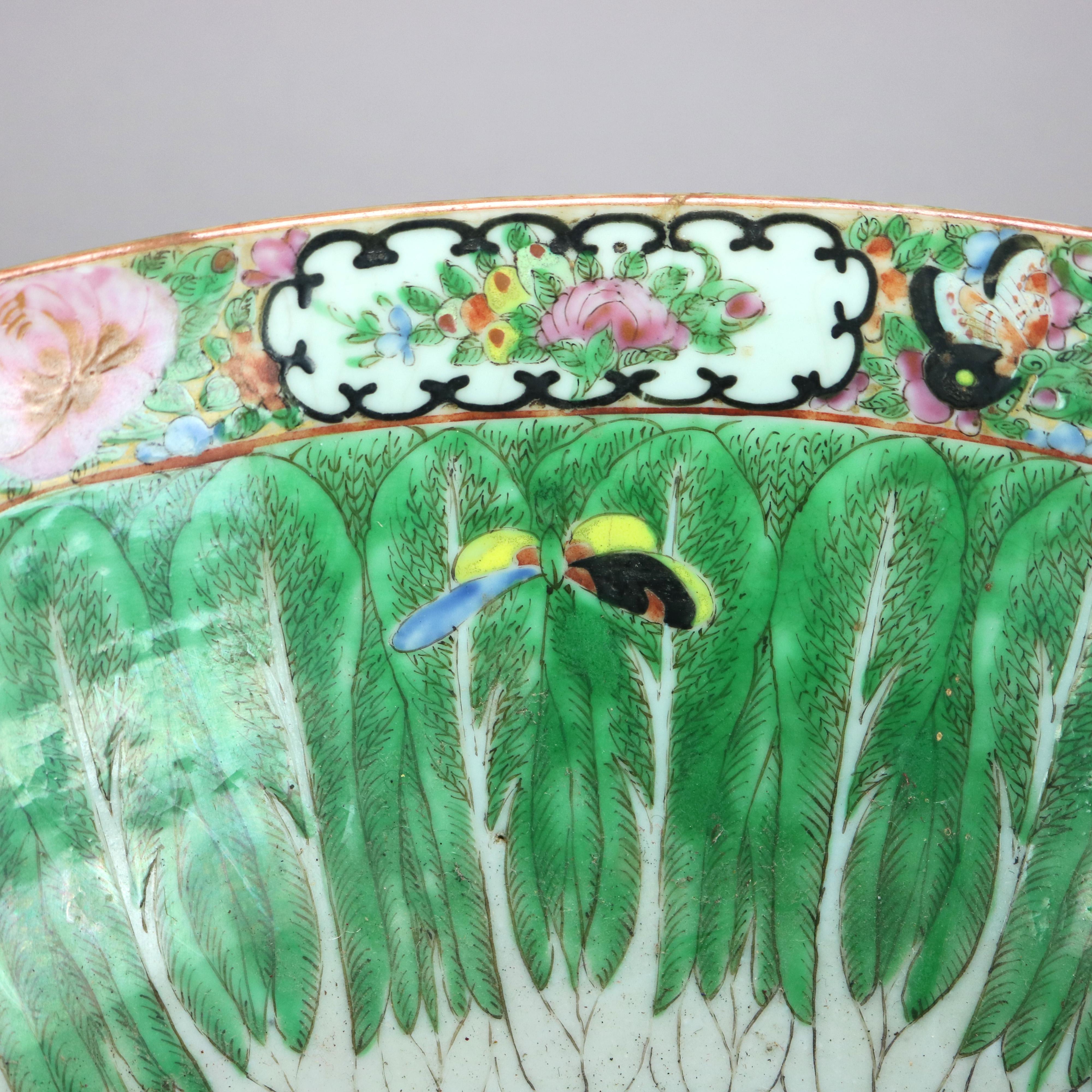 Antique Chinese Hand Painted Porcelain Butterfly Garden Bowl, c1900 5