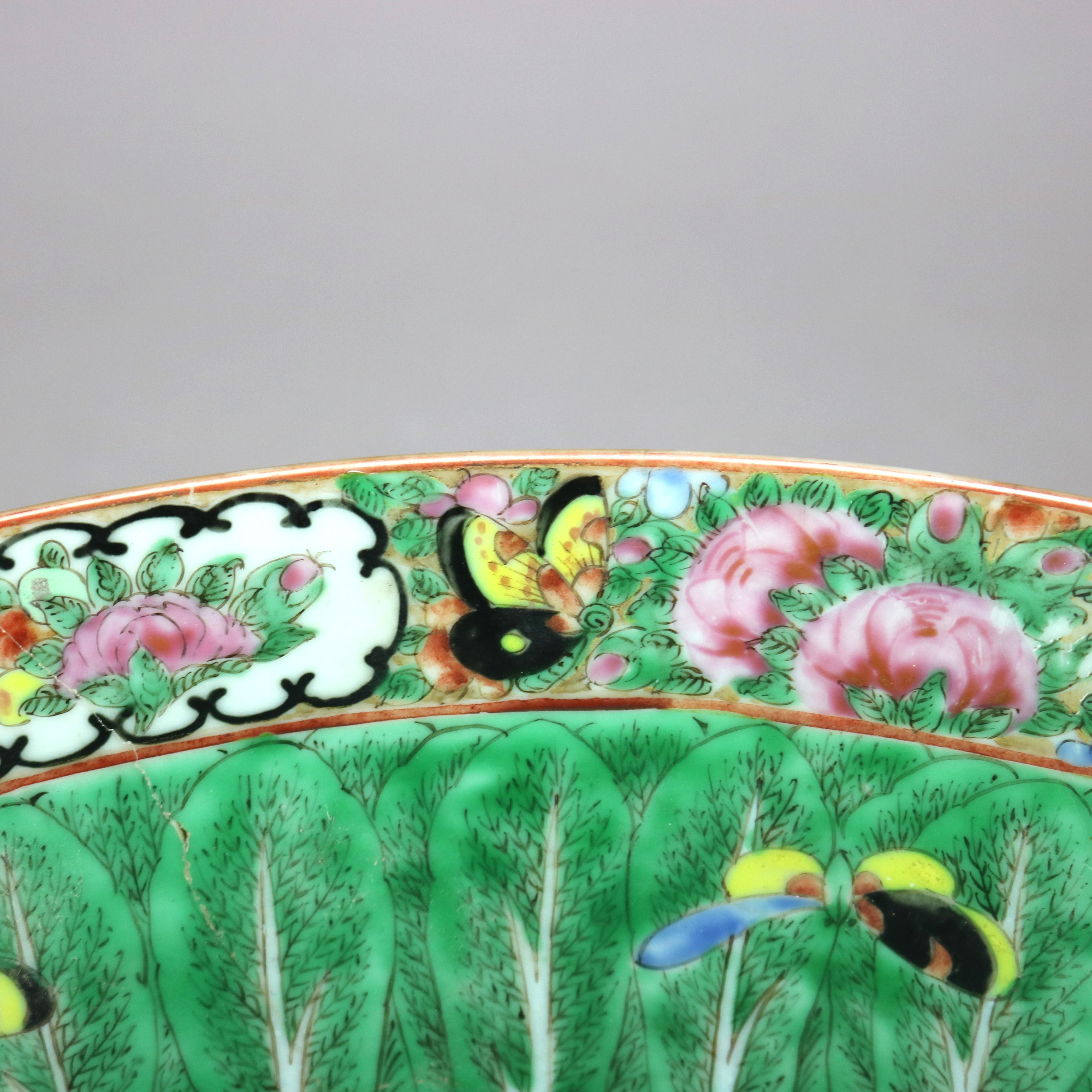 Antique Chinese Hand Painted Porcelain Butterfly Garden Bowl, c1900 6