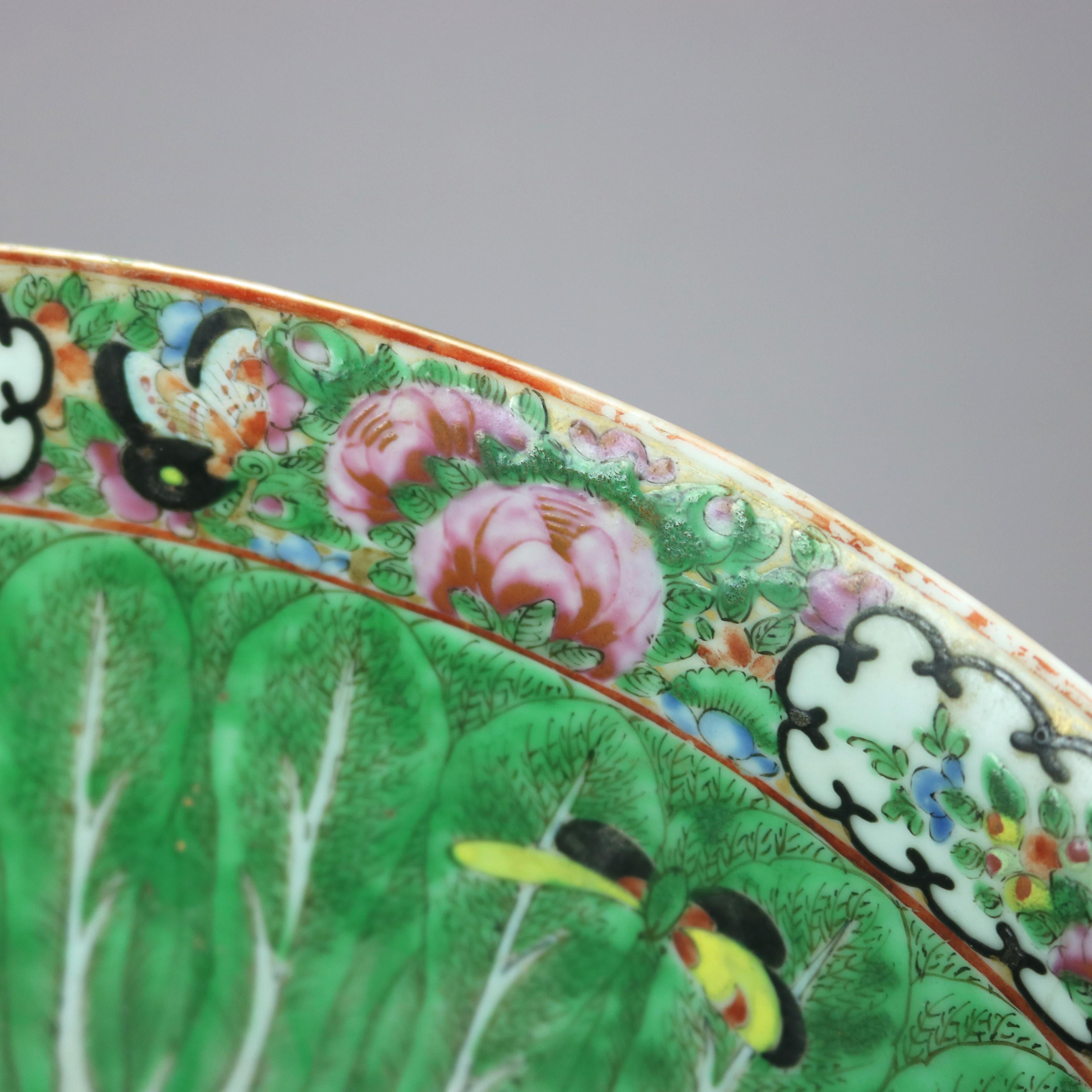Antique Chinese Hand Painted Porcelain Butterfly Garden Bowl, c1900 1
