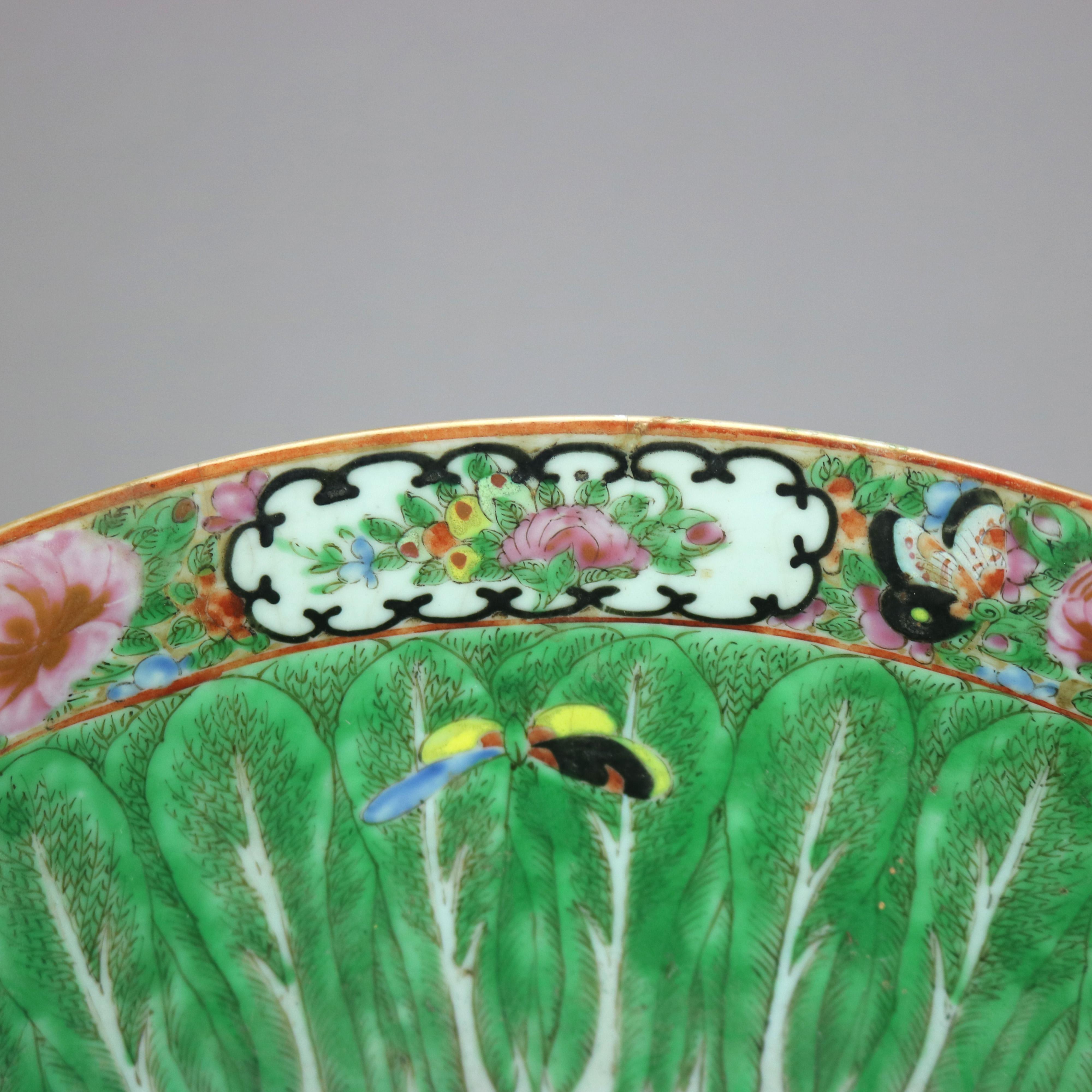 Antique Chinese Hand Painted Porcelain Butterfly Garden Bowl, c1900 2
