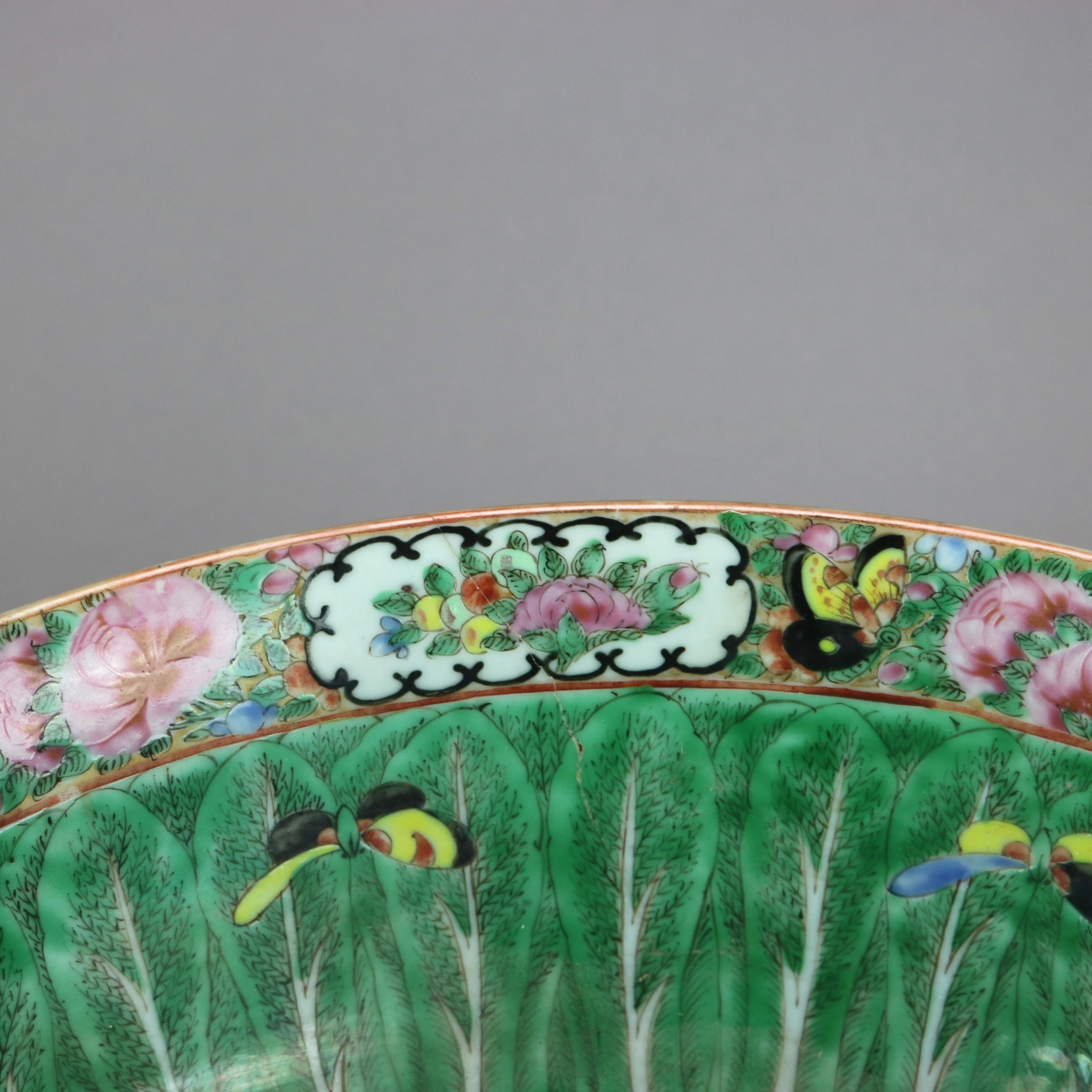 Antique Chinese Hand Painted Porcelain Butterfly Garden Bowl, c1900 4