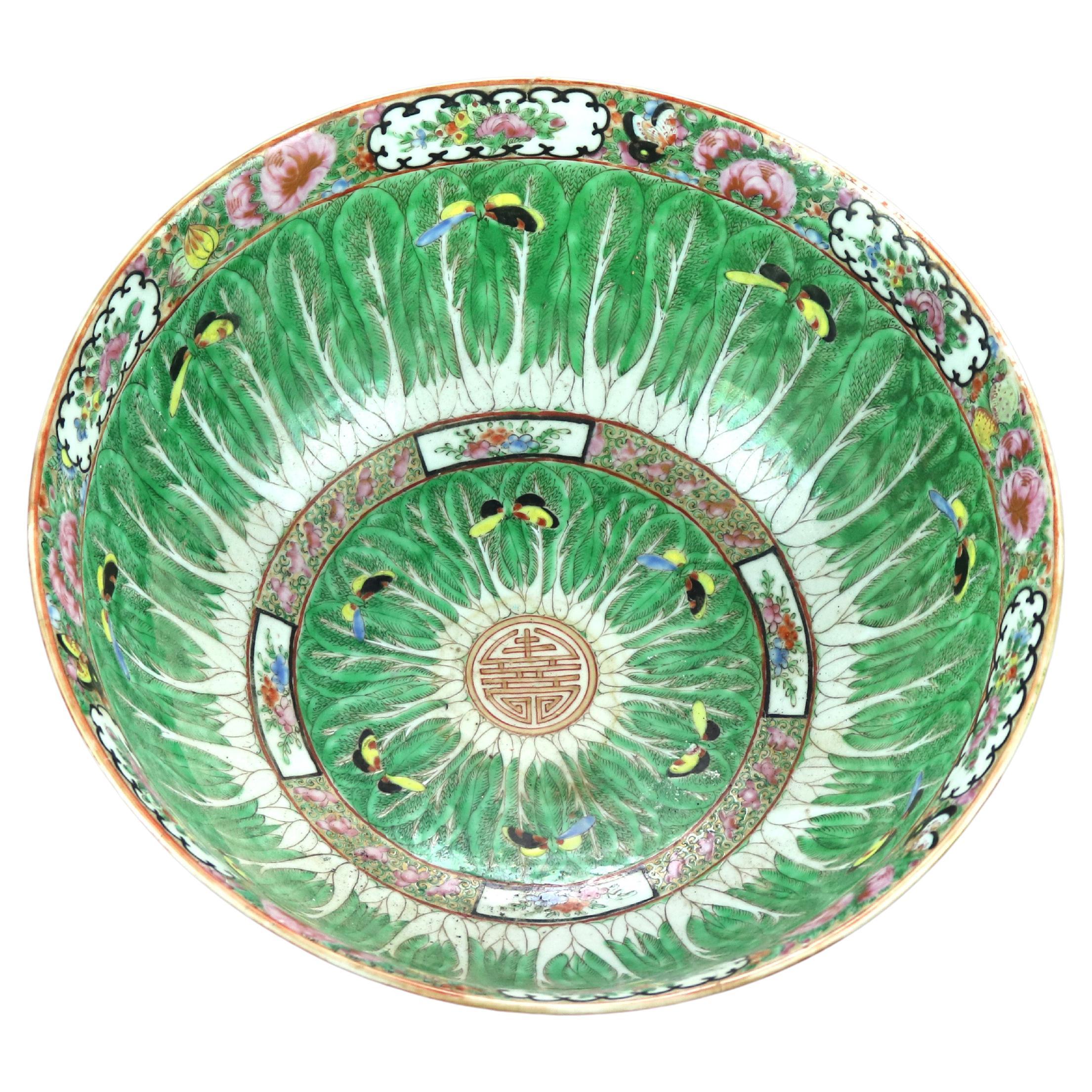 Antique Chinese Hand Painted Porcelain Butterfly Garden Bowl, c1900