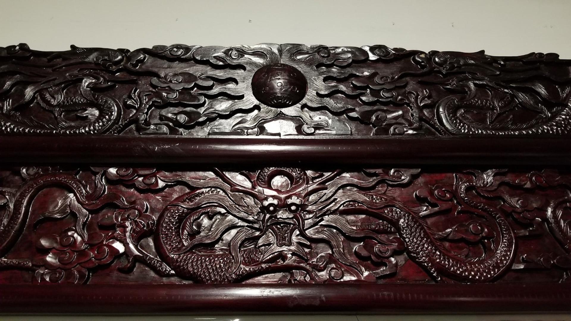 Antique Chinese Hand Painted Porcelain & Carved Rosewood Frame Room Divider For Sale 1