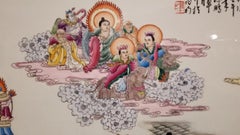 Antique Chinese Hand Painted Porcelain & Carved Rosewood Frame Room Divider