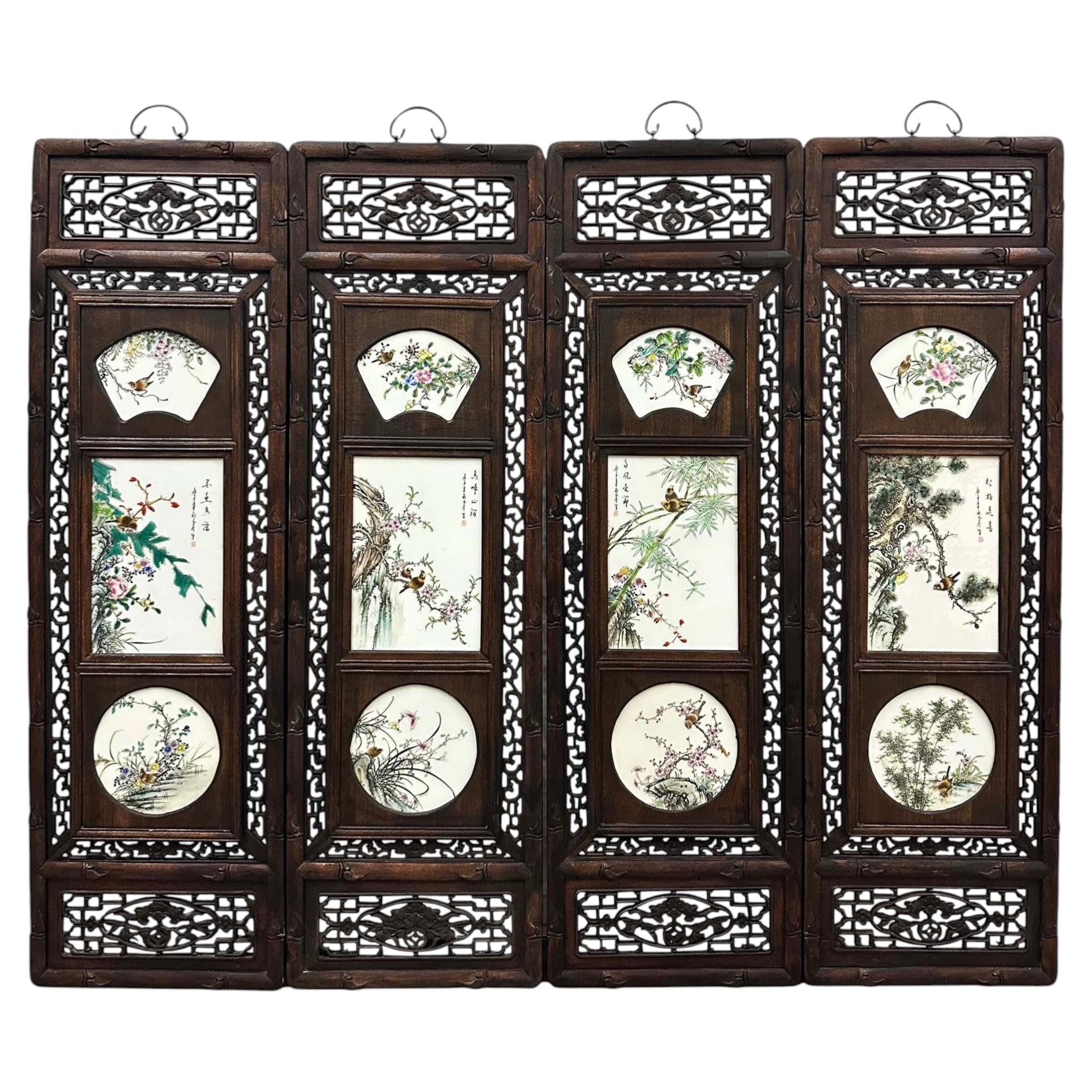 Antique Chinese Hand Painted Porcelain Panels -Wall Hanging, set o 4