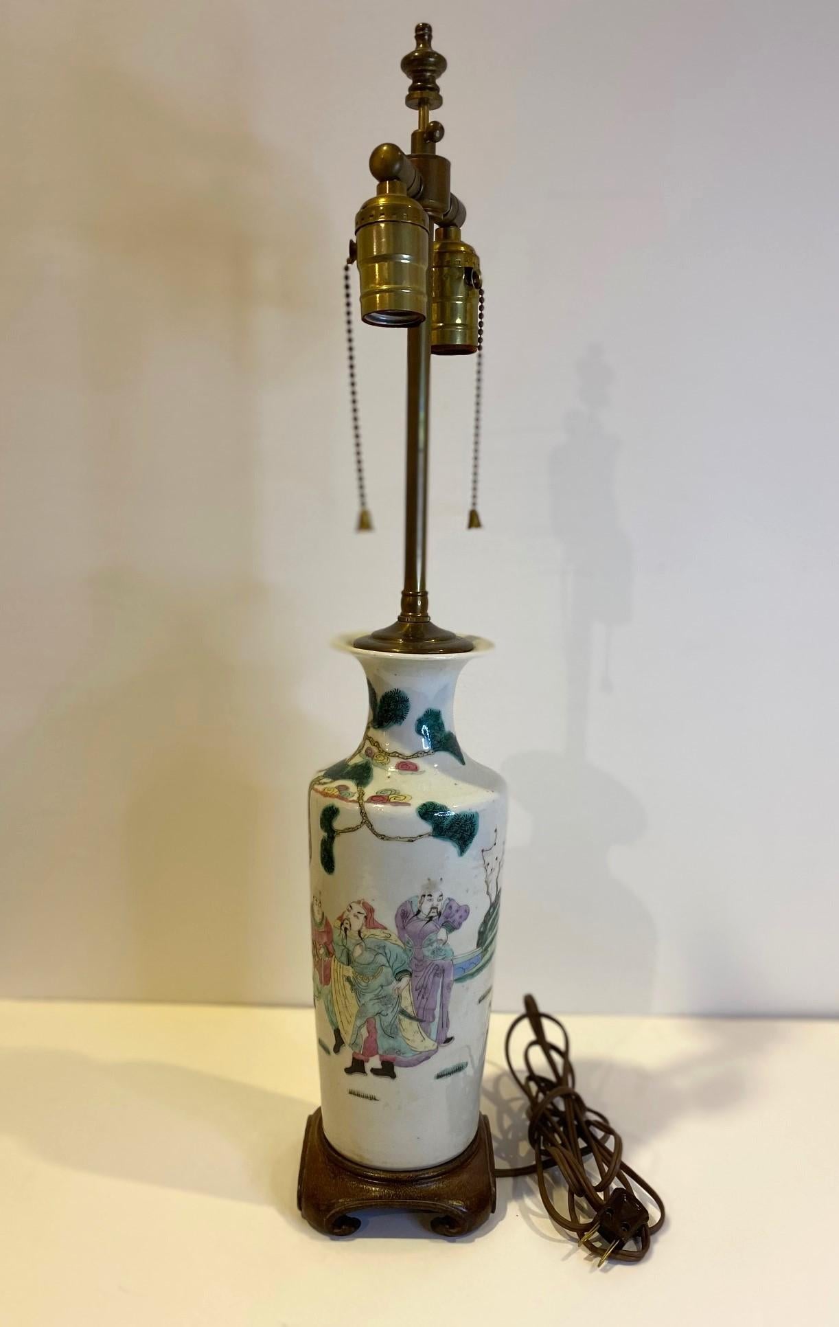 19th Century Antique Chinese Hand Painted Porcelain Vase Lamp For Sale