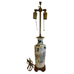 Lampe vase chinoise ancienne en porcelaine peinte à la main