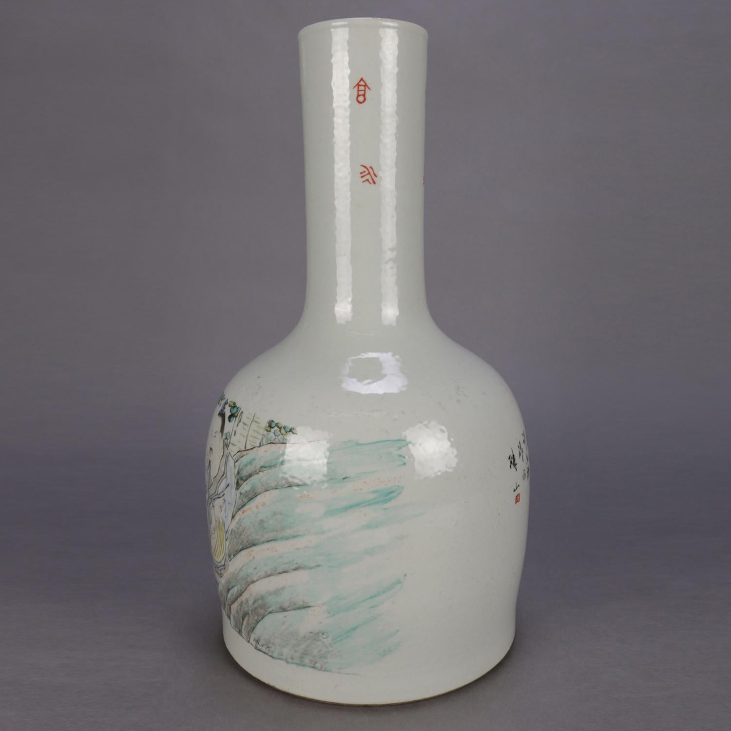 Antique Chinese Hand Painted and Signed Bottle Vase, 19th Century 1