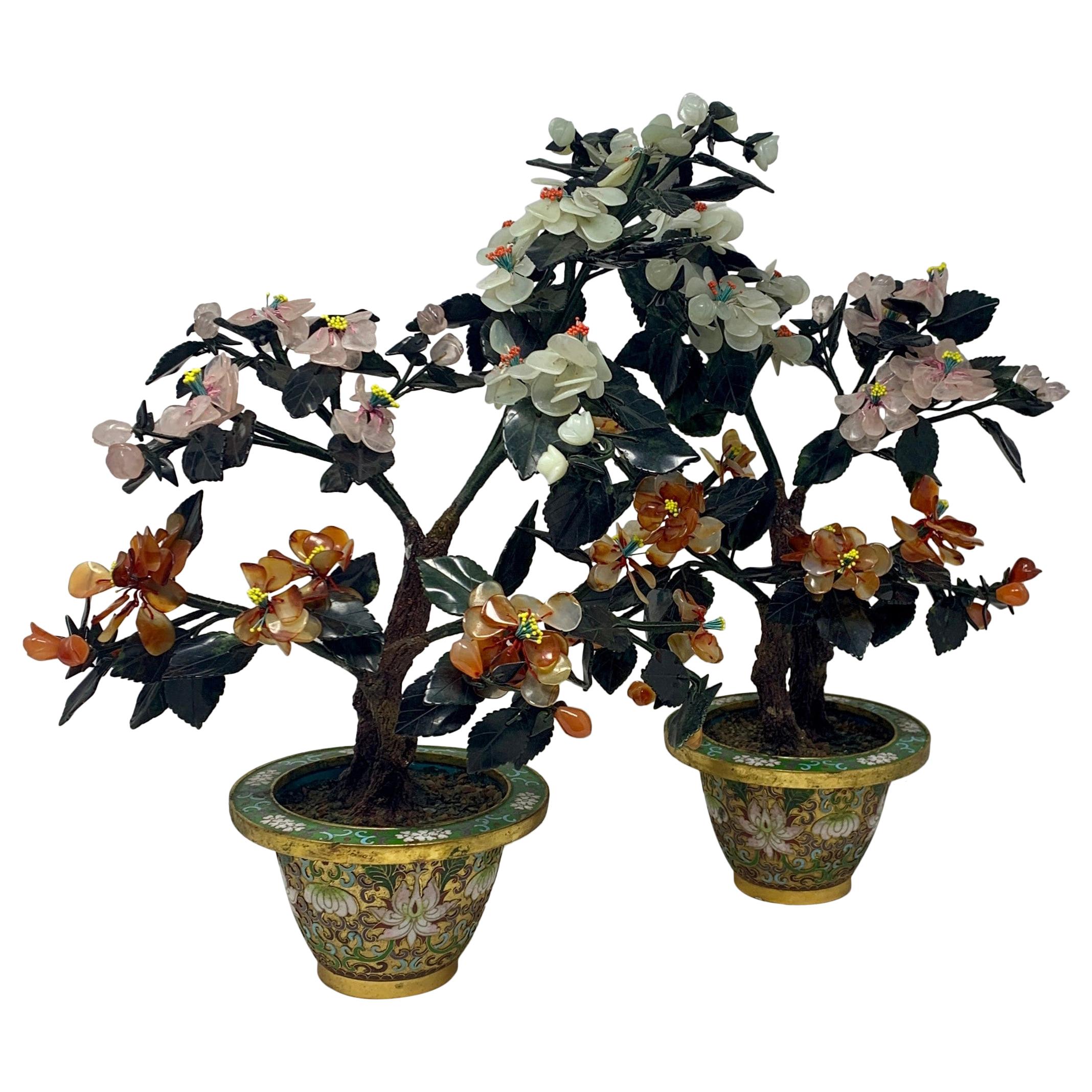 Antique Chinese Hand-Stone Cloisonné Florals
