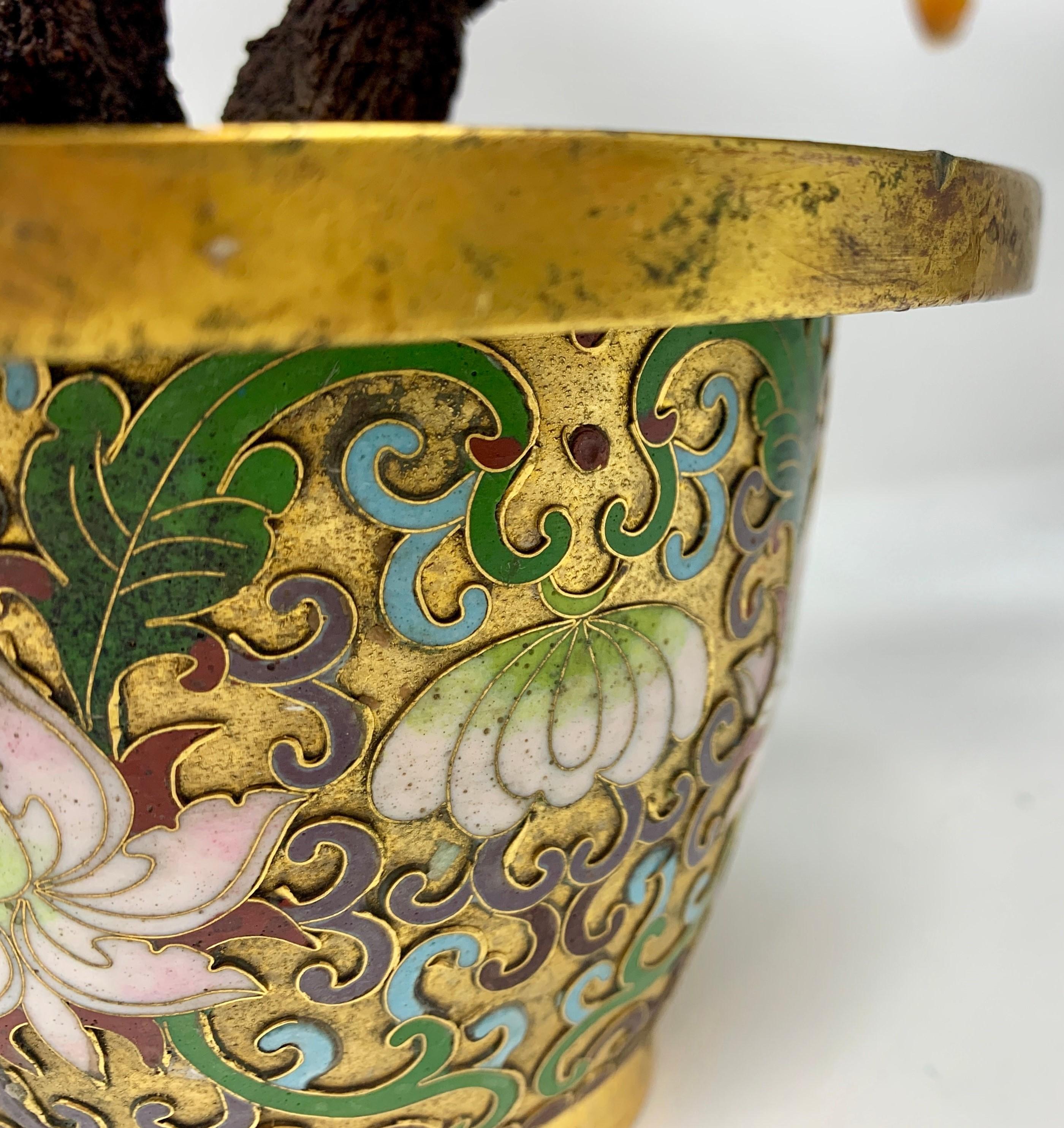 19th Century Antique Chinese Hand-Stone Cloisonné Florals