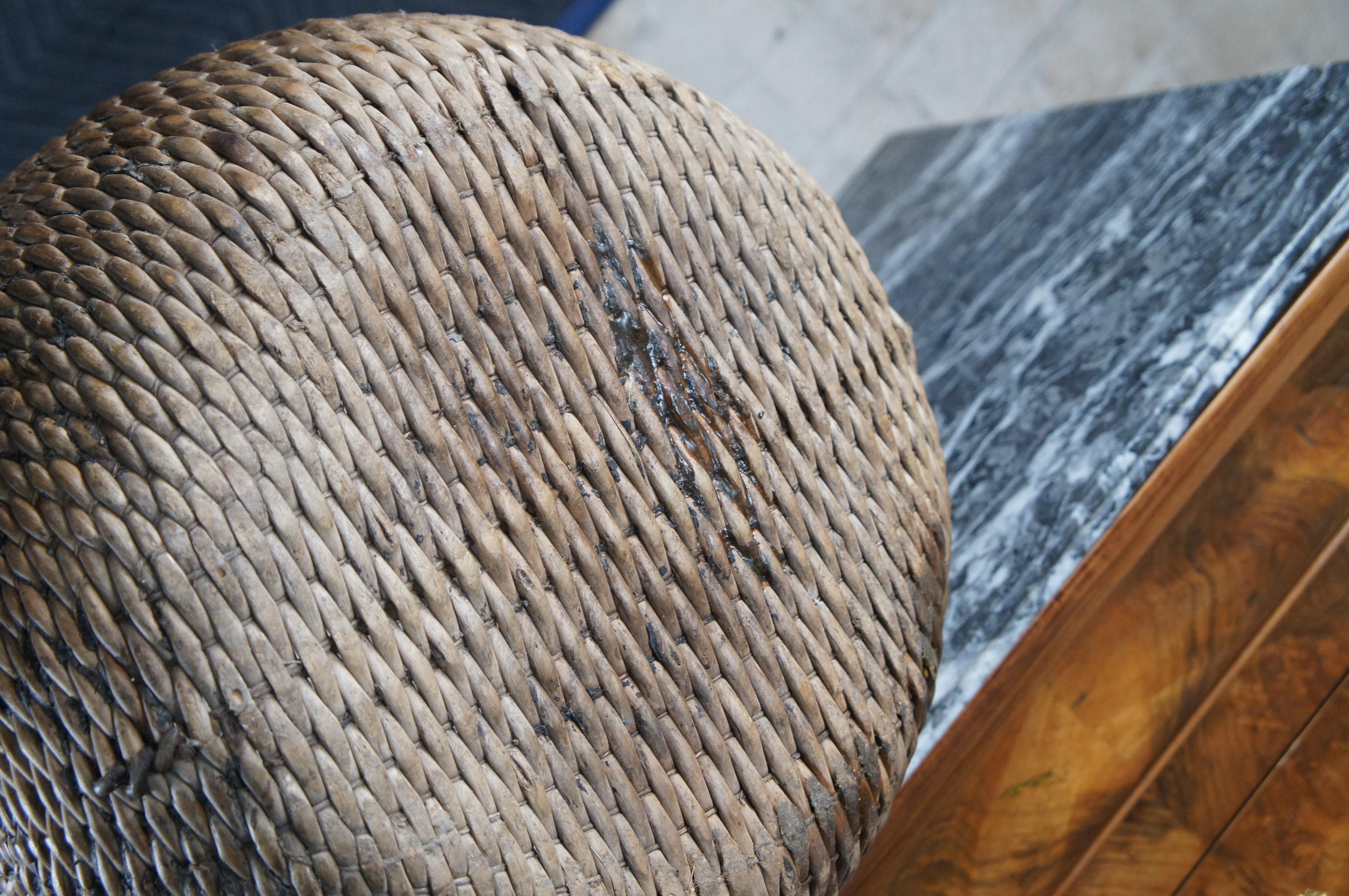 Antique Chinese Hand Woven Willow Rice Gathering Basket Bentwood Handle Bucket 2