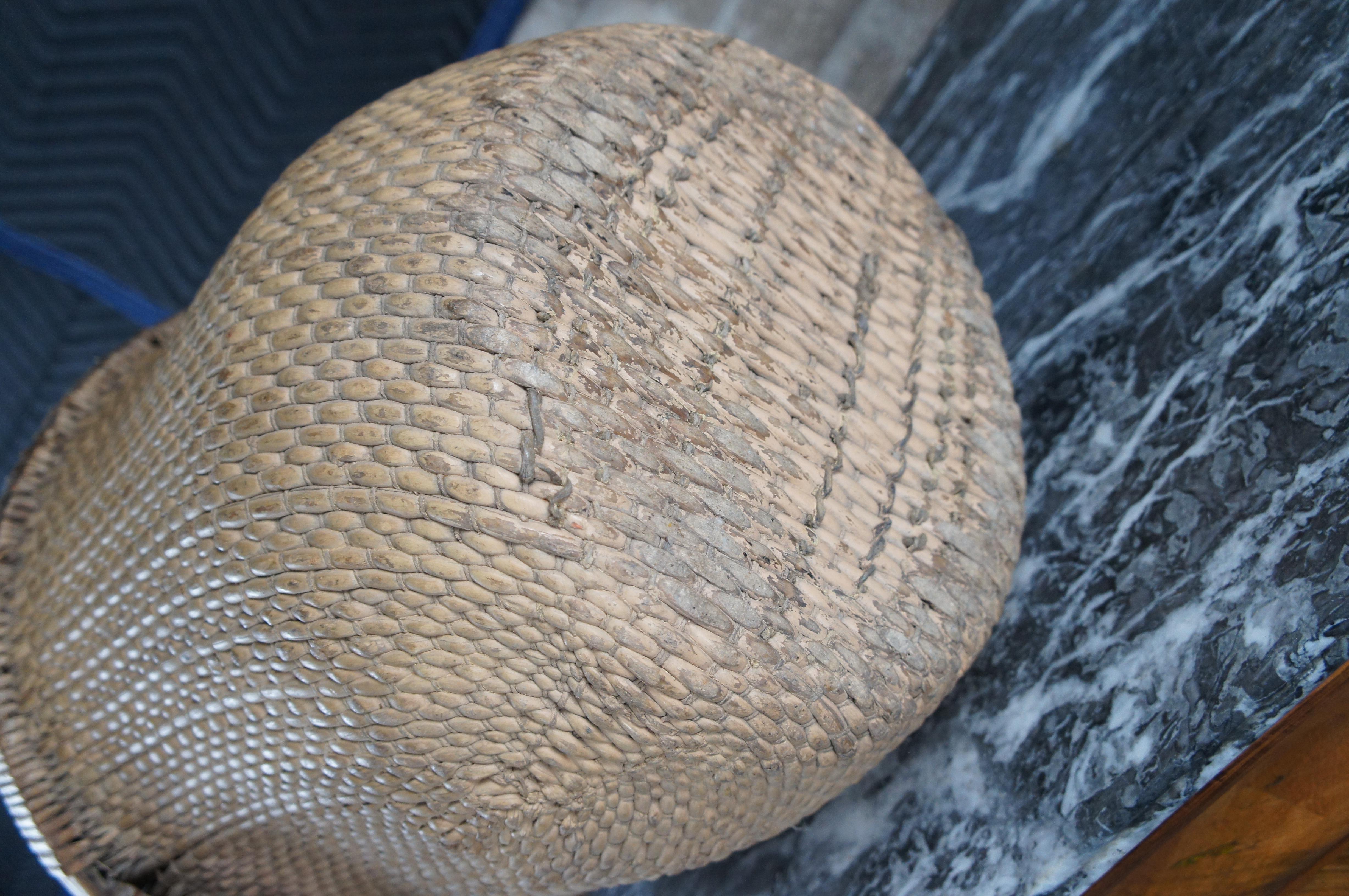 Antique Chinese Hand Woven Willow Rice Gathering Basket Bentwood Handle Bucket 2