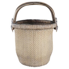 Antique Panier à riz en saule tressé à la main en Chine Seau à anse en bois courbé