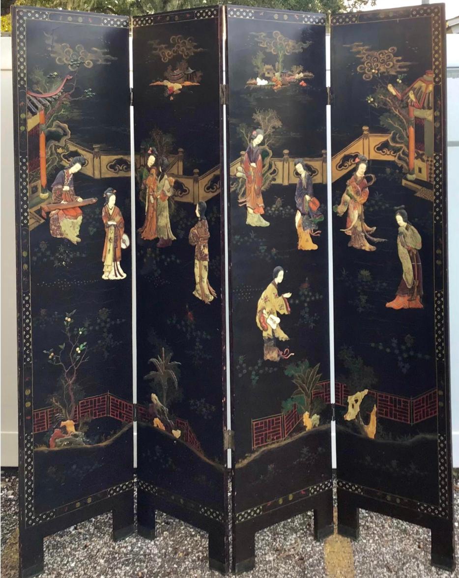 Antique Chinese Hardstone Coromandel Lacquer Screen 7