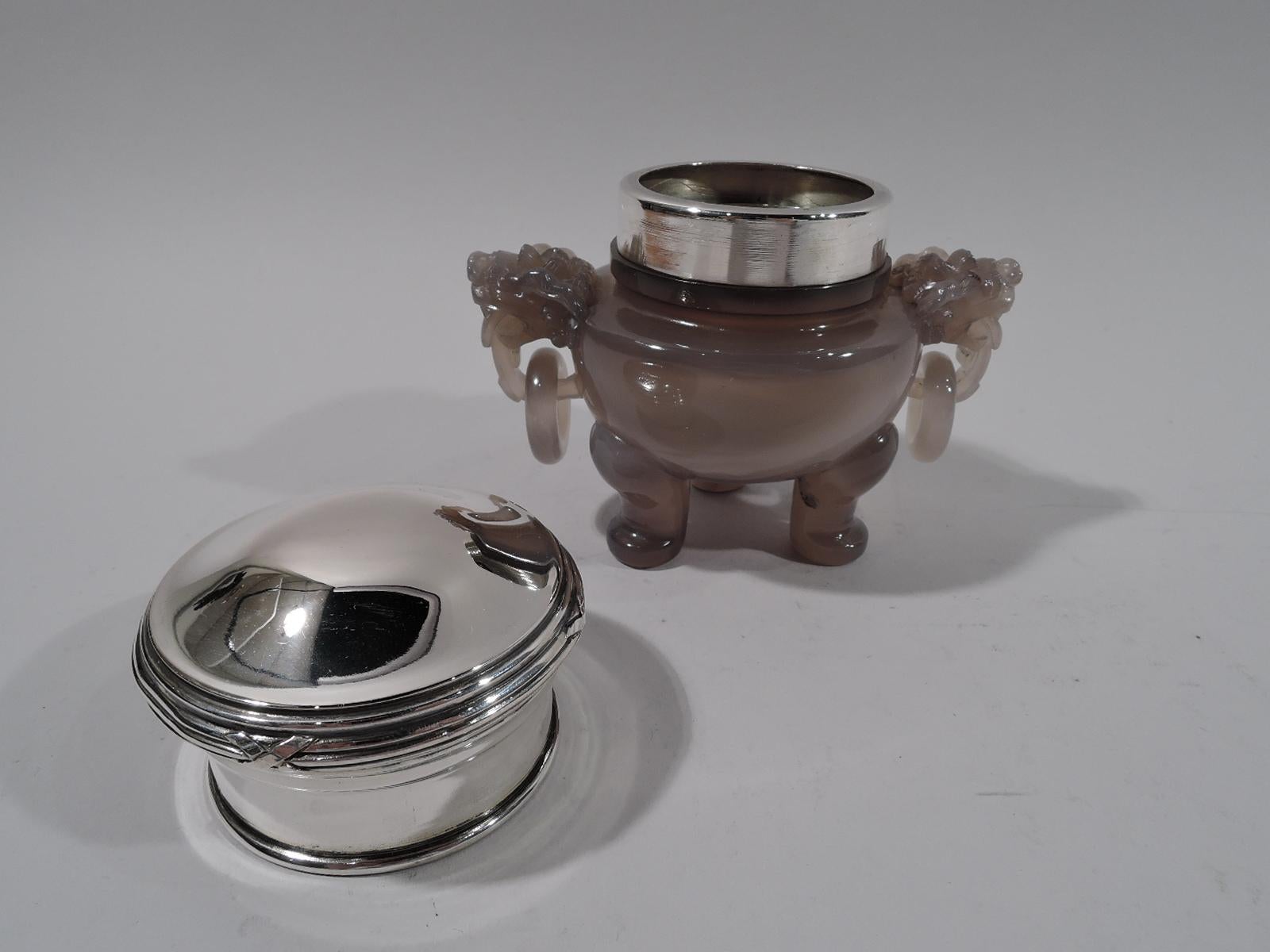 Qing Antique Chinese Hardstone Koro with German Silver Mount