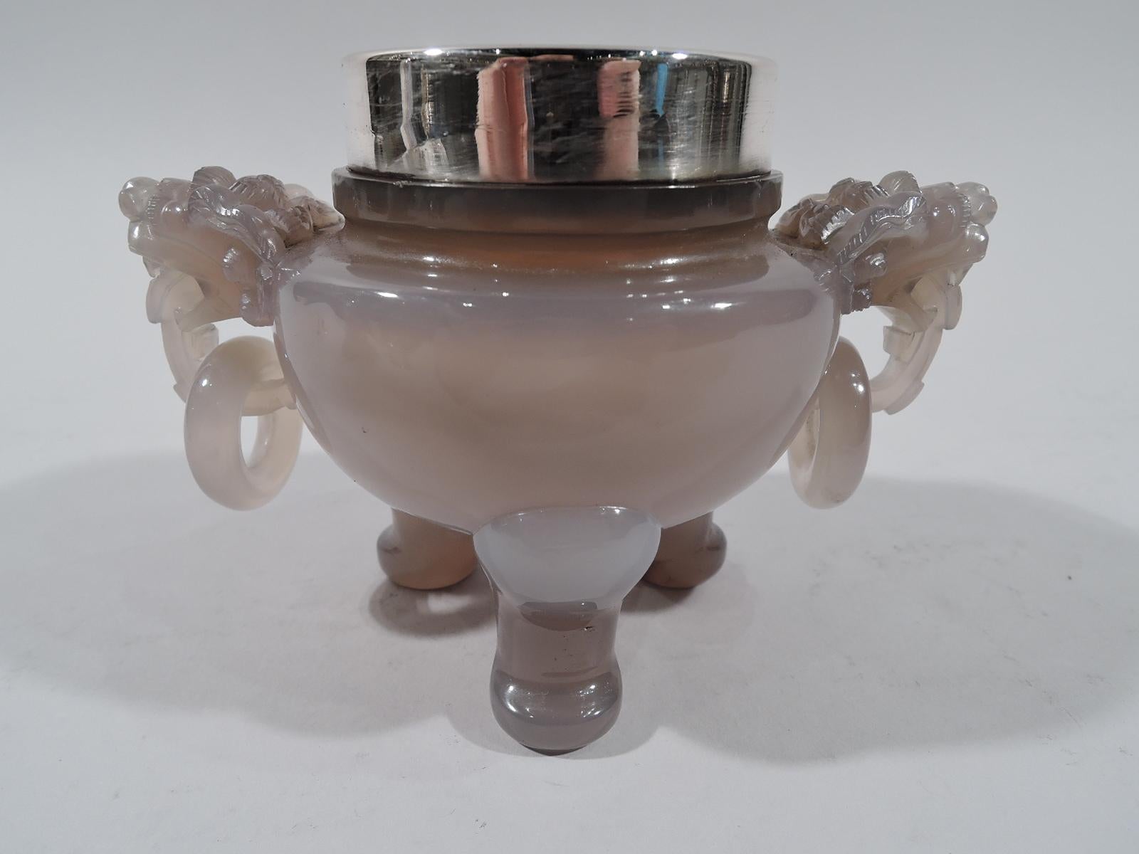 Antique Chinese Hardstone Koro with German Silver Mount In Excellent Condition In New York, NY