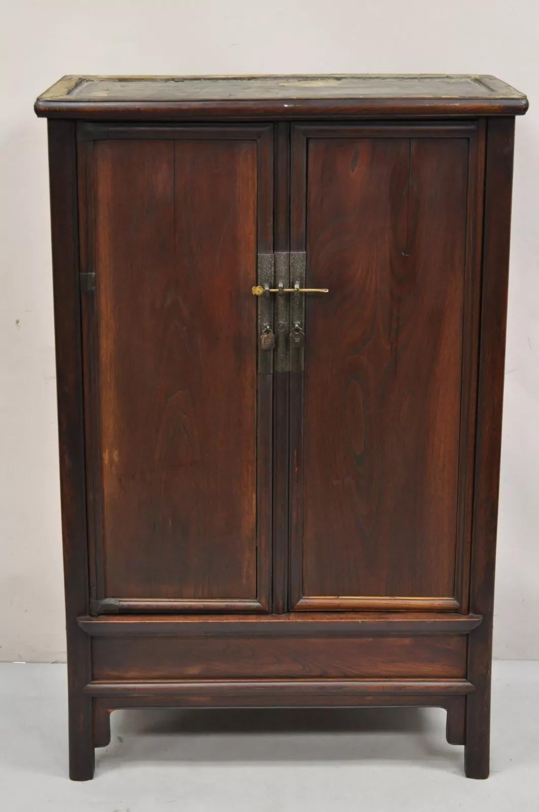 Antique Chinese Hardwood 2 Door Wardrobe Wedding Cabinet with Drawers For Sale 6