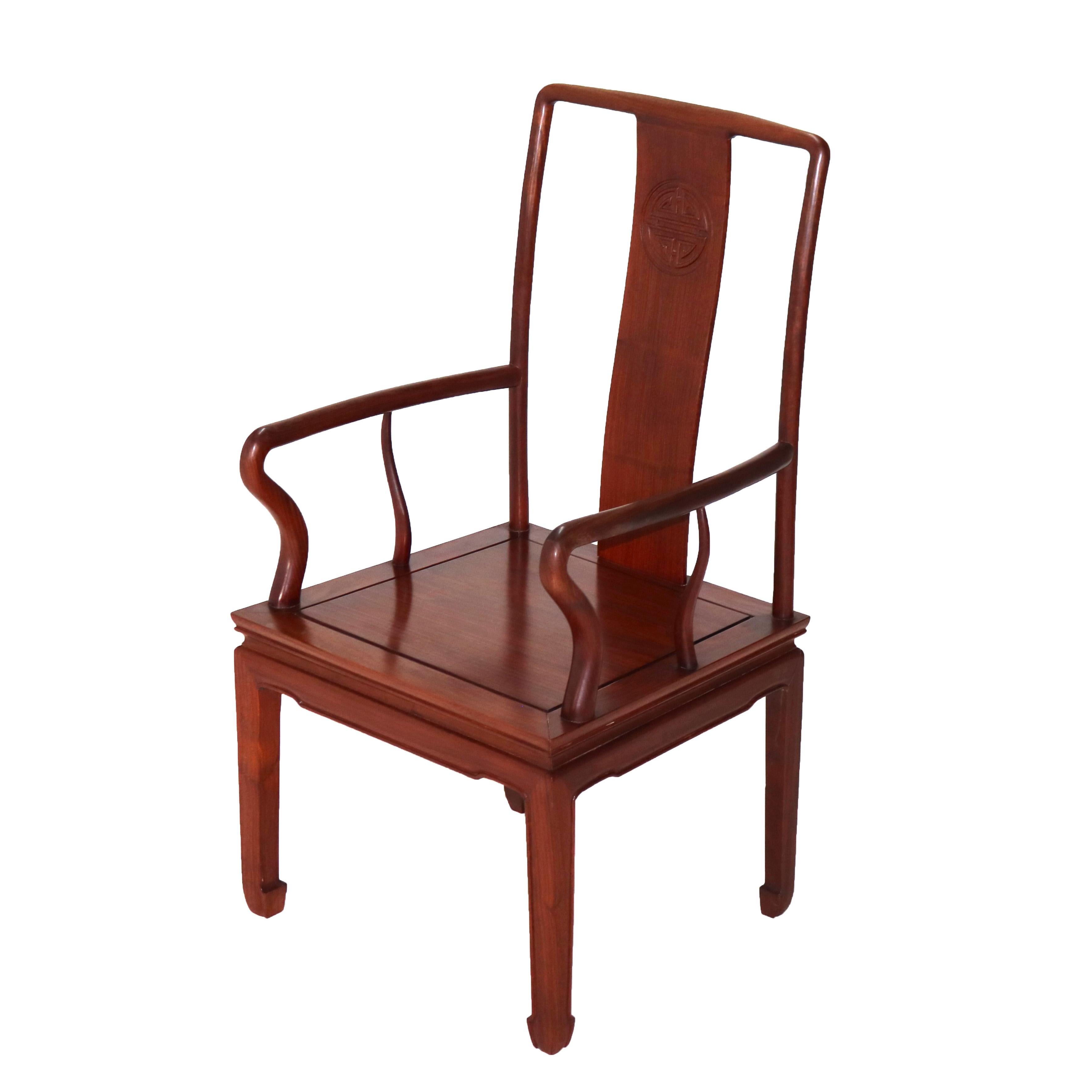 Antique Chinese Hardwood Armchair with Good Luck Symbol C1920 1