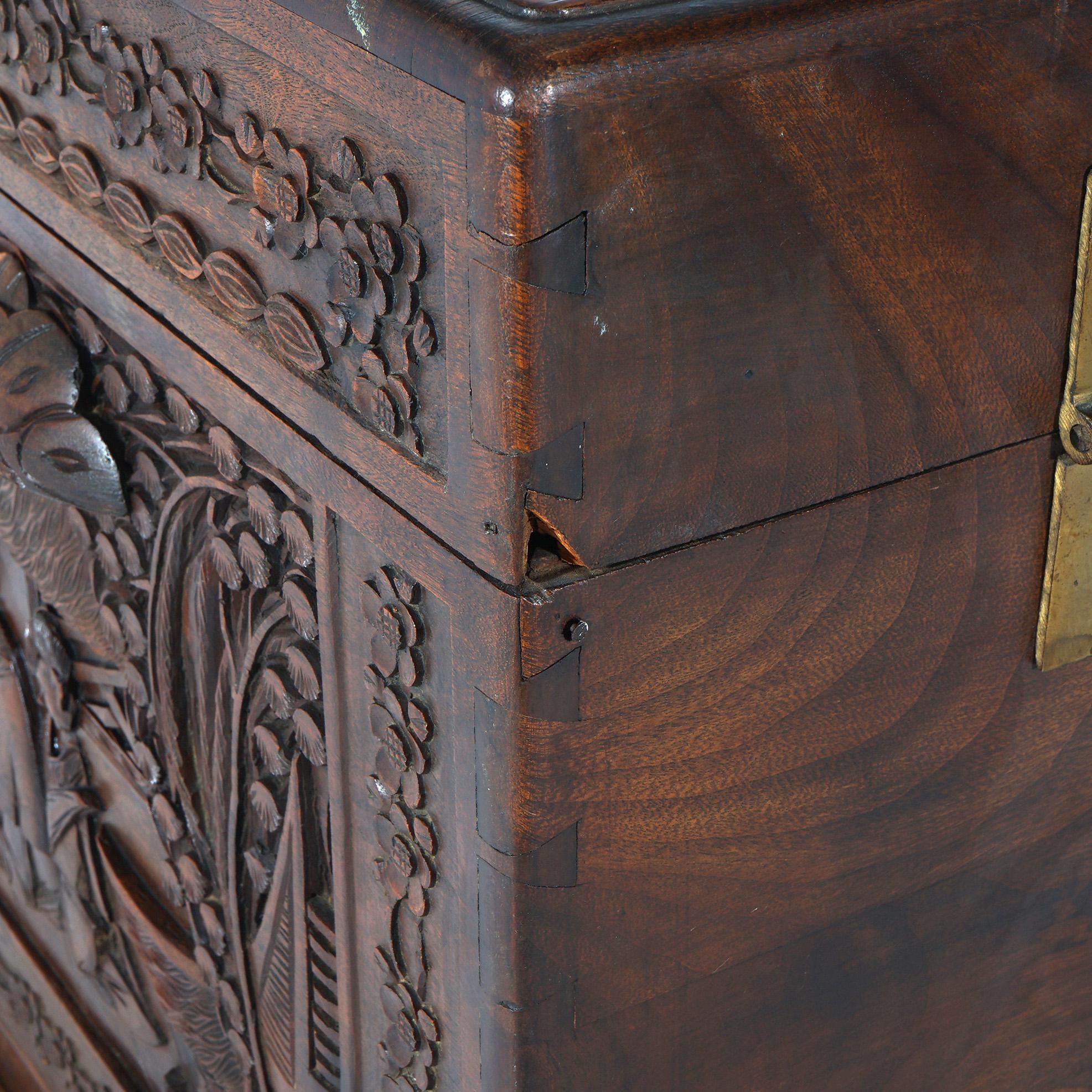 Antique Chinese Hardwood Carved in Relief Chinoiserie Blanket Chest Chest C1920 For Sale 11