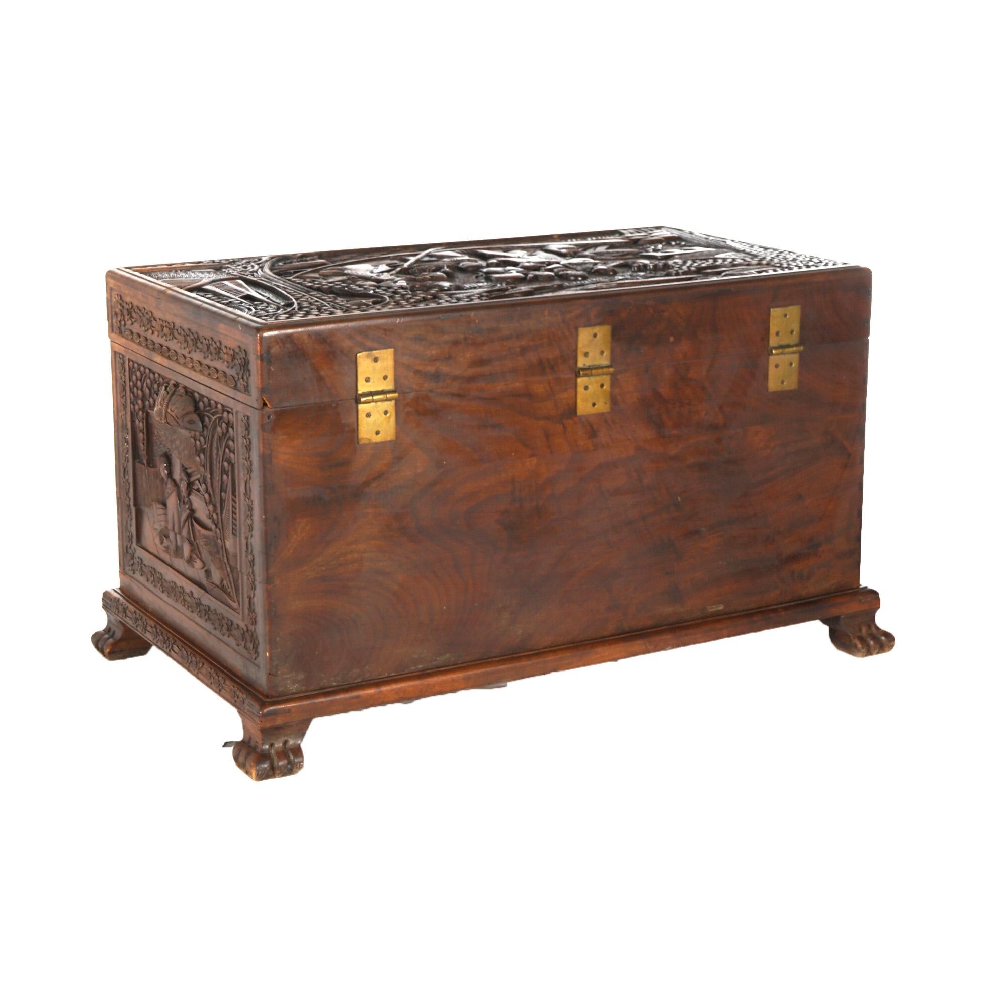 Antique Chinese Hardwood Carved in Relief Chinoiserie Blanket Chest Chest C1920 For Sale 3