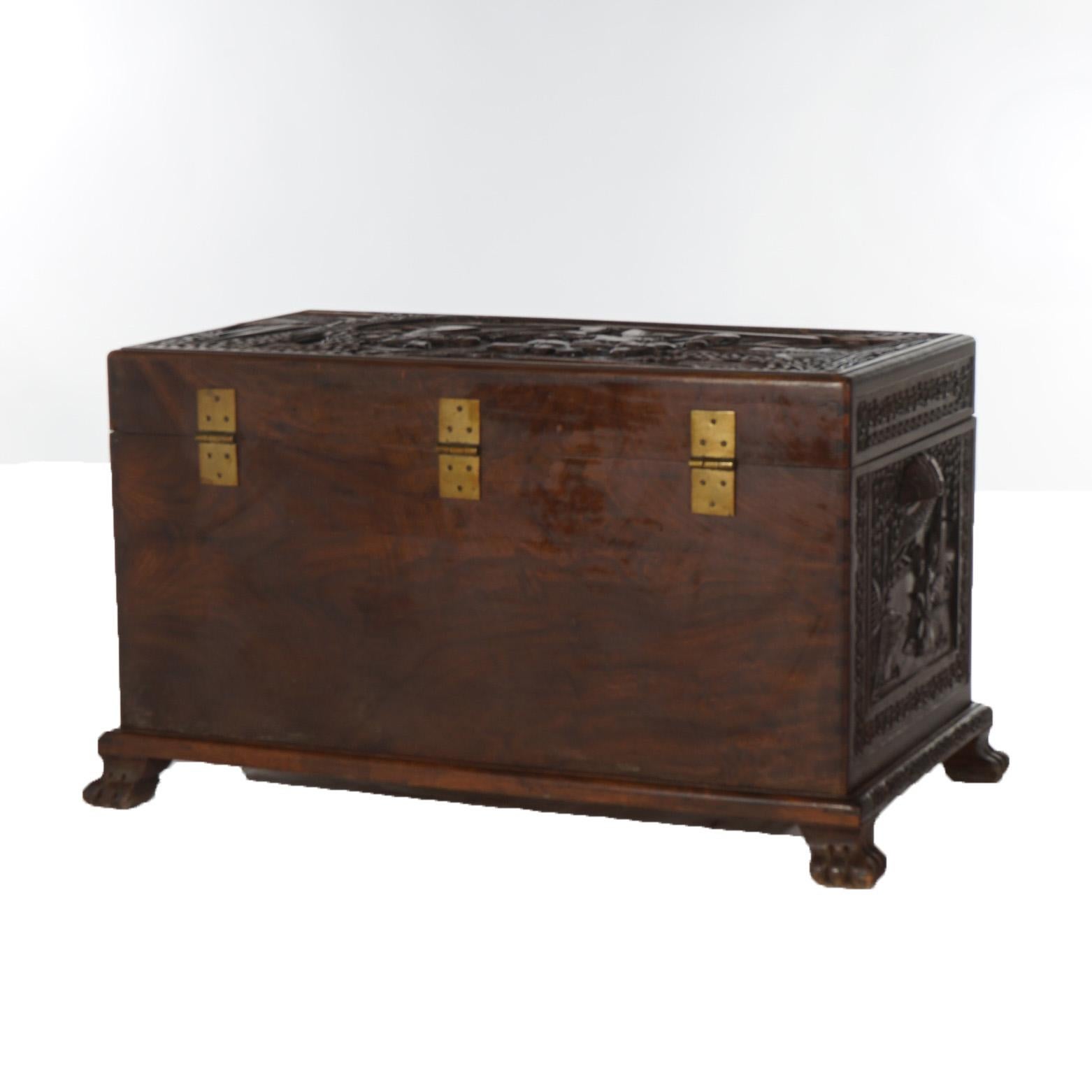 Antique Chinese Hardwood Carved in Relief Chinoiserie Blanket Chest Chest C1920 For Sale 3
