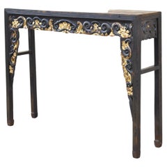Antique Chinese Hardwood Tall Altar Table Console Table Carved Gold Gilt Detail