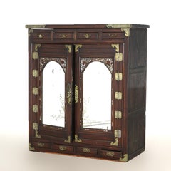Antique Chinese Hardwood Wedding Cabinet with Mother of Pearl Inlay 19thC