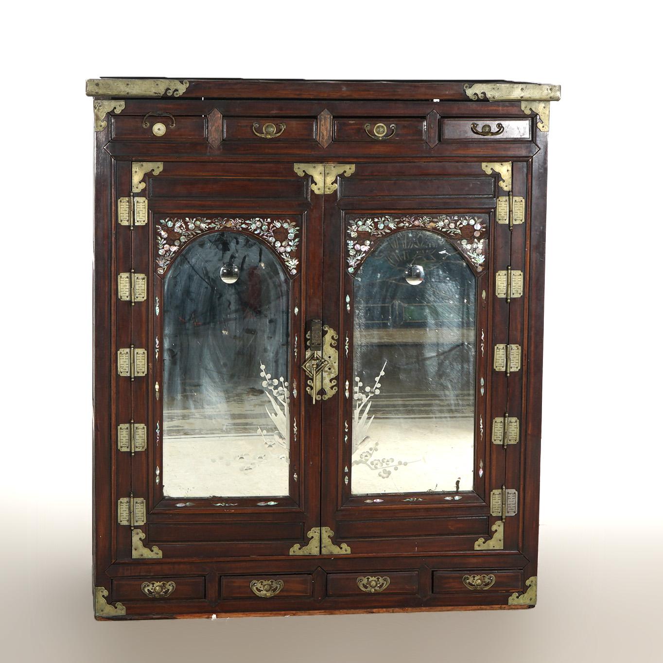 Antique Chinese Hardwood Wedding Cabinet with Mother of Pearl Inlay 19thC For Sale 14