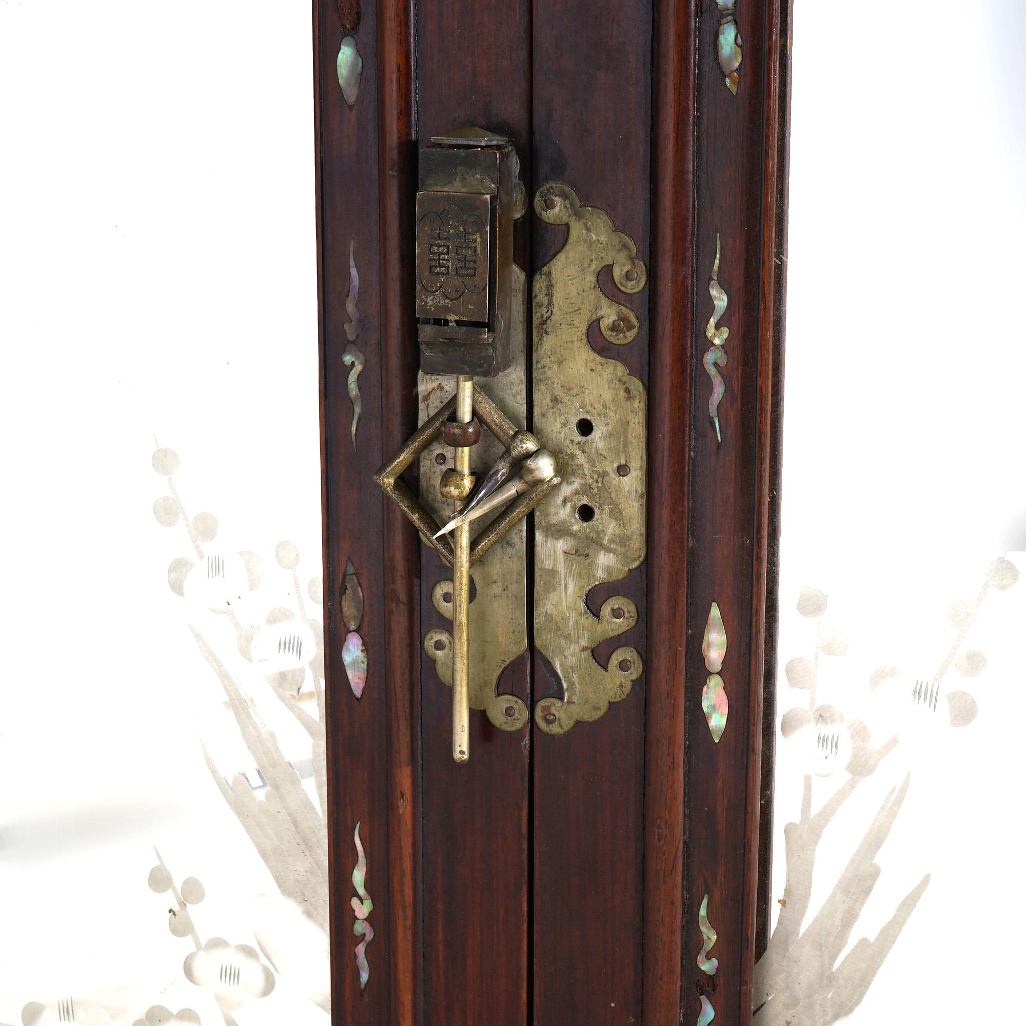 Asian Antique Chinese Hardwood Wedding Cabinet with Mother of Pearl Inlay 19thC For Sale