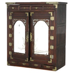 Antique Chinese Hardwood Wedding Cabinet with Mother of Pearl Inlay 19thC