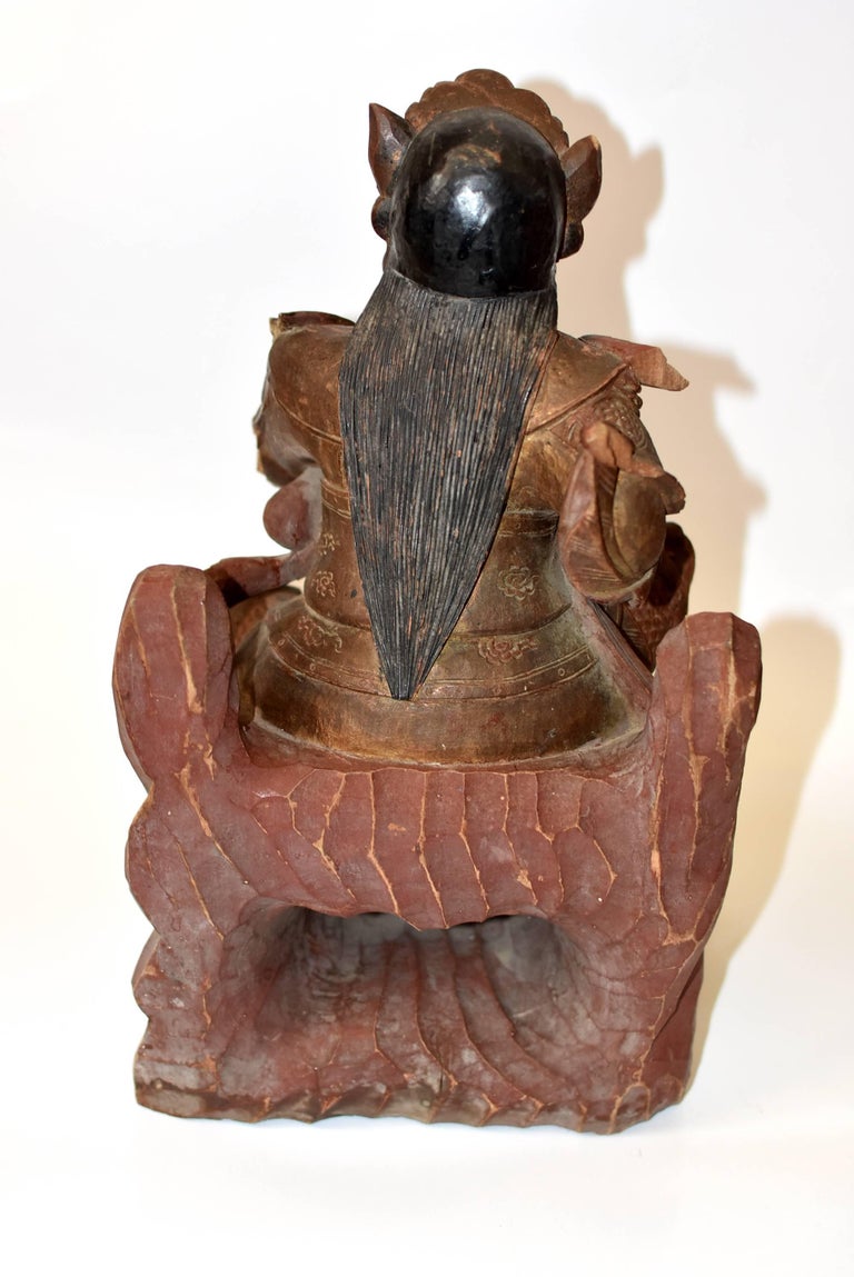 Antique Chinese Heaven General Statue, Carved Wooden Sculpture For Sale