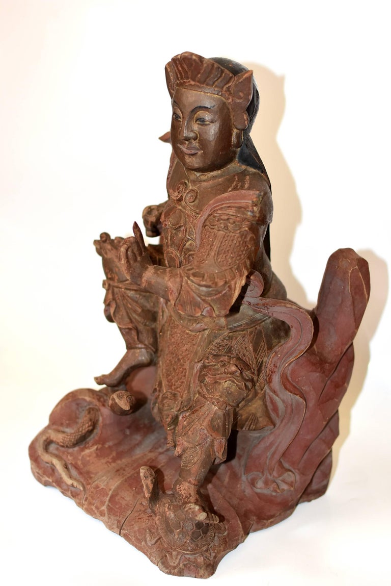 Antique Chinese Heaven General Statue, Carved Wooden Sculpture For Sale