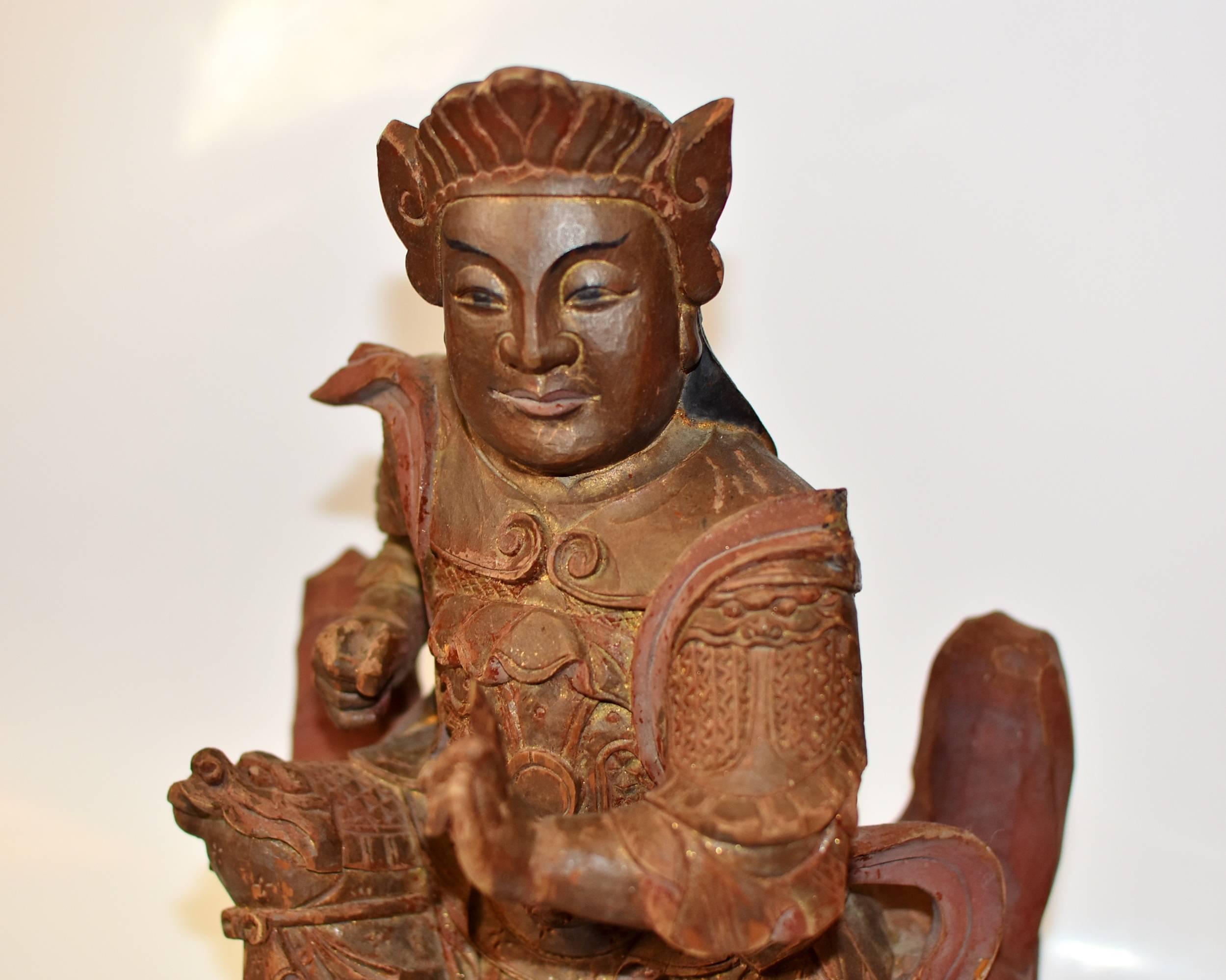 Chinois Statue ancienne du « Général du ciel » chinois, sculpture en bois gravé
