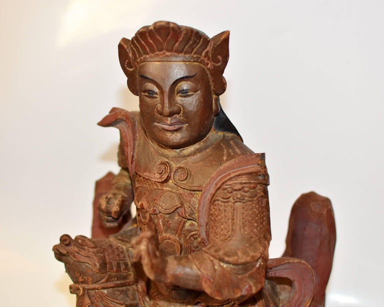 Antique Chinese Heaven General Statue, Carved Wooden Sculpture For Sale