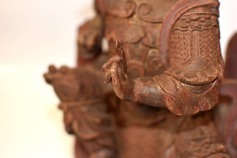 Antique Chinese Heaven General Statue, Carved Wooden Sculpture For Sale