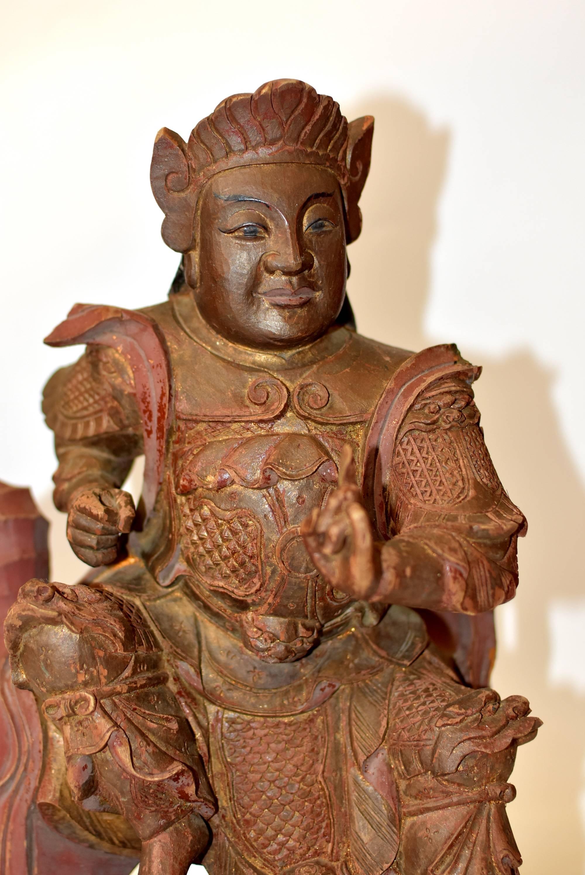 Antique Chinese Heaven General Statue, Carved Wooden Sculpture For Sale 1