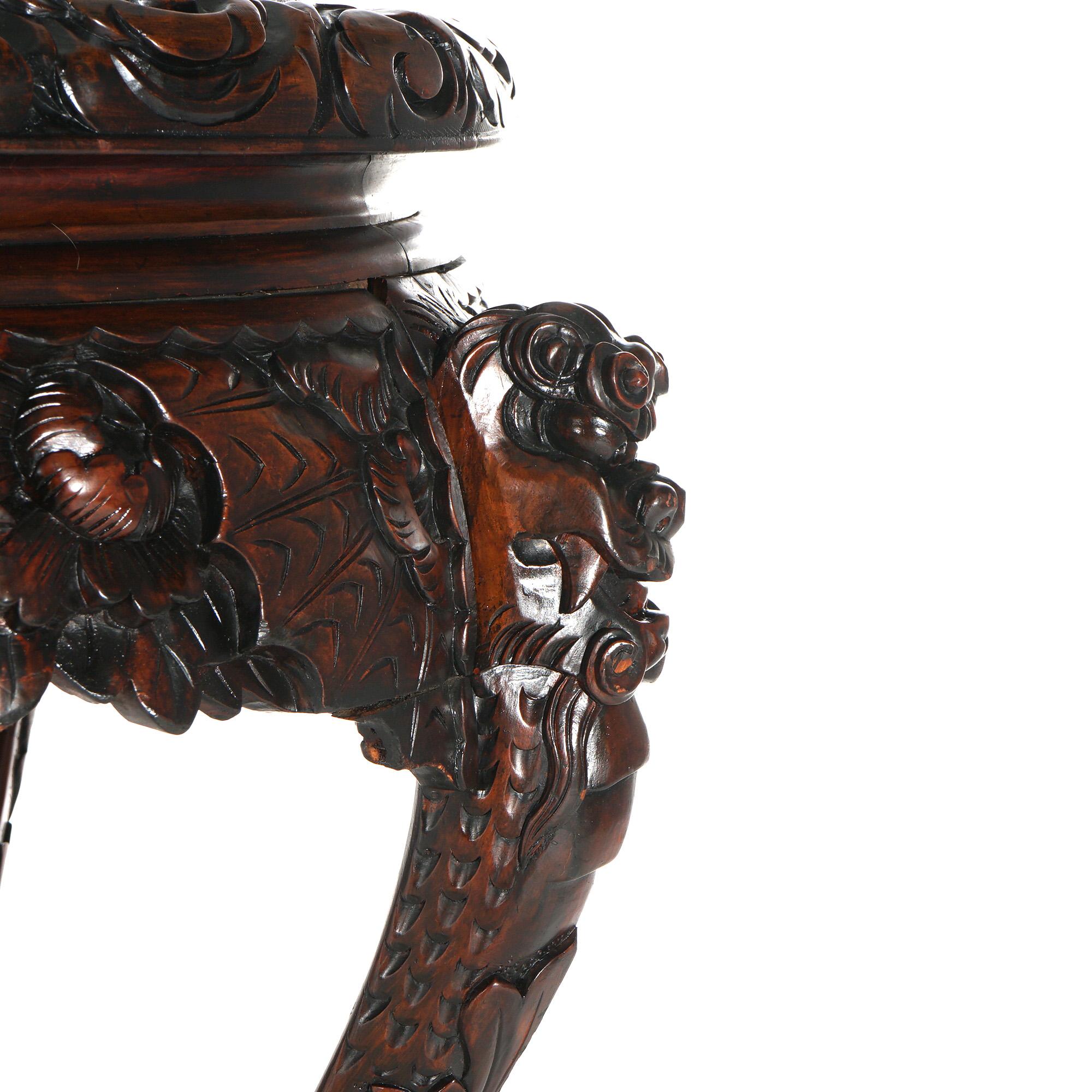 Antique Chinese Heavily Carved Figural Hardwood Center Table C1920 9