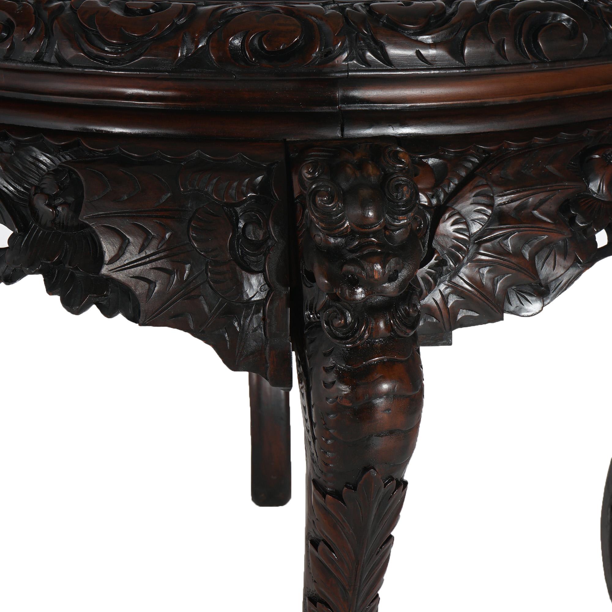 Asian Antique Chinese Heavily Carved Figural Hardwood Center Table C1920